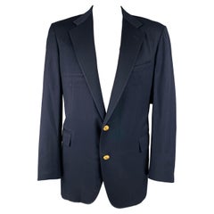 RALPH LAUREN - Manteau de sport en laine bleu marine à revers clouté, taille 46