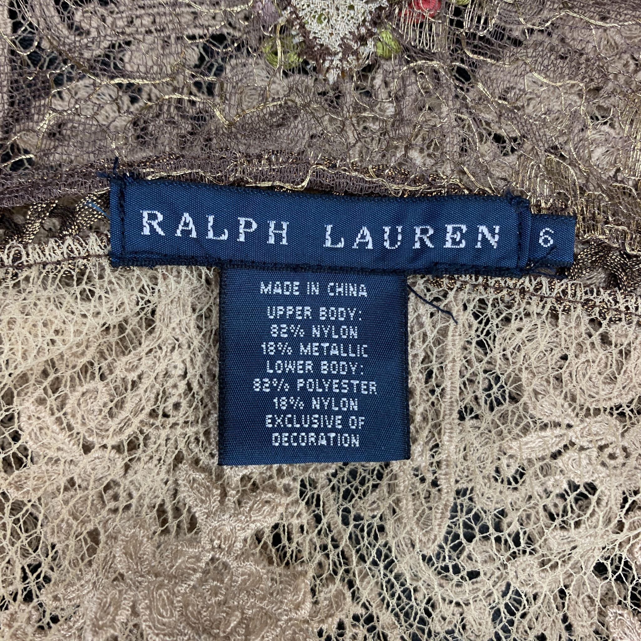 RALPH LAUREN Size 6 Beige Lace Florwer Trim V Neck Camisole Top 2
