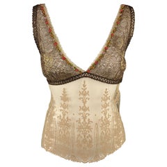 RALPH LAUREN Size 6 Beige Lace Florwer Trim V Neck Camisole Top