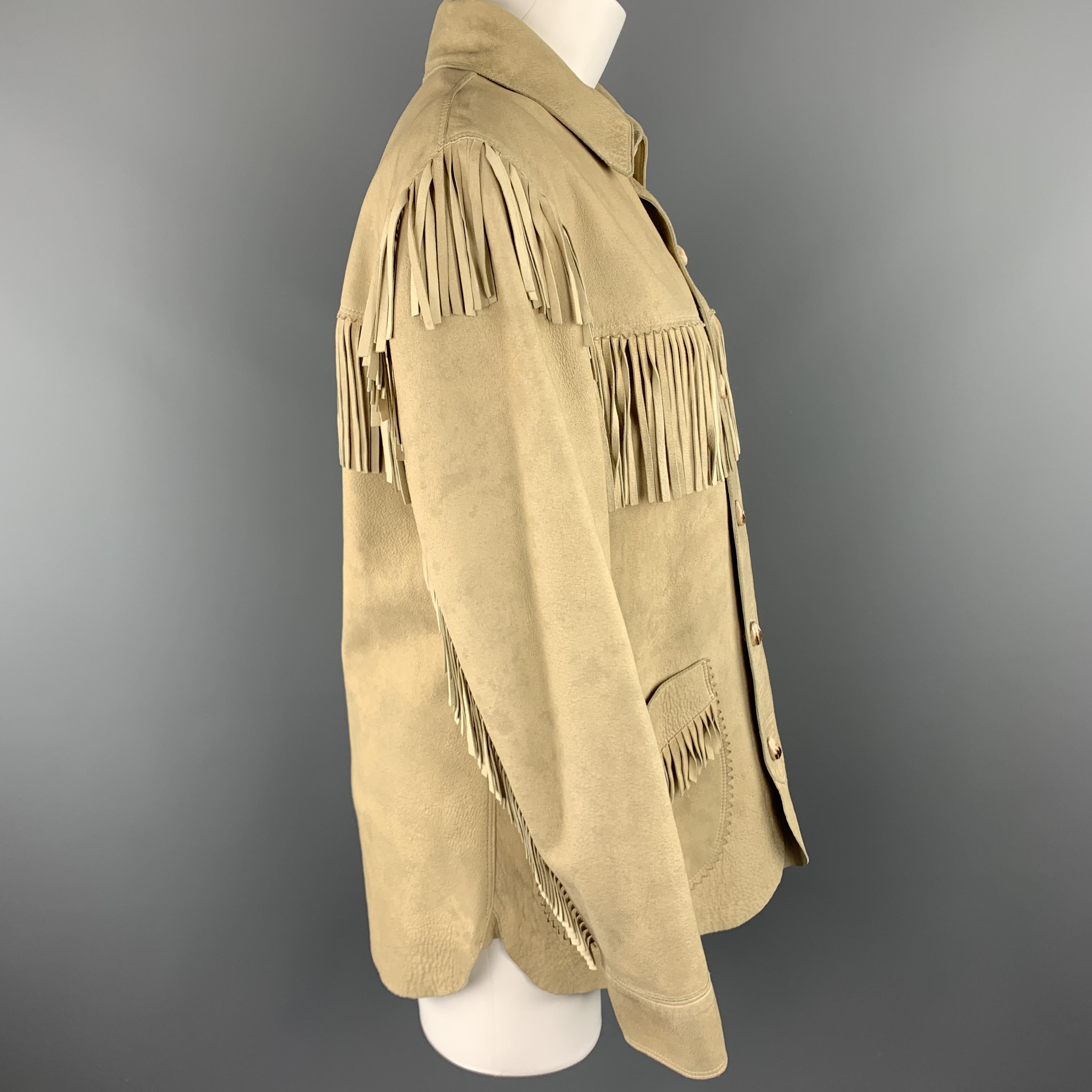 RALPH LAUREN Size 6 Beige Suede Lamb Skin Frige Jacket 1