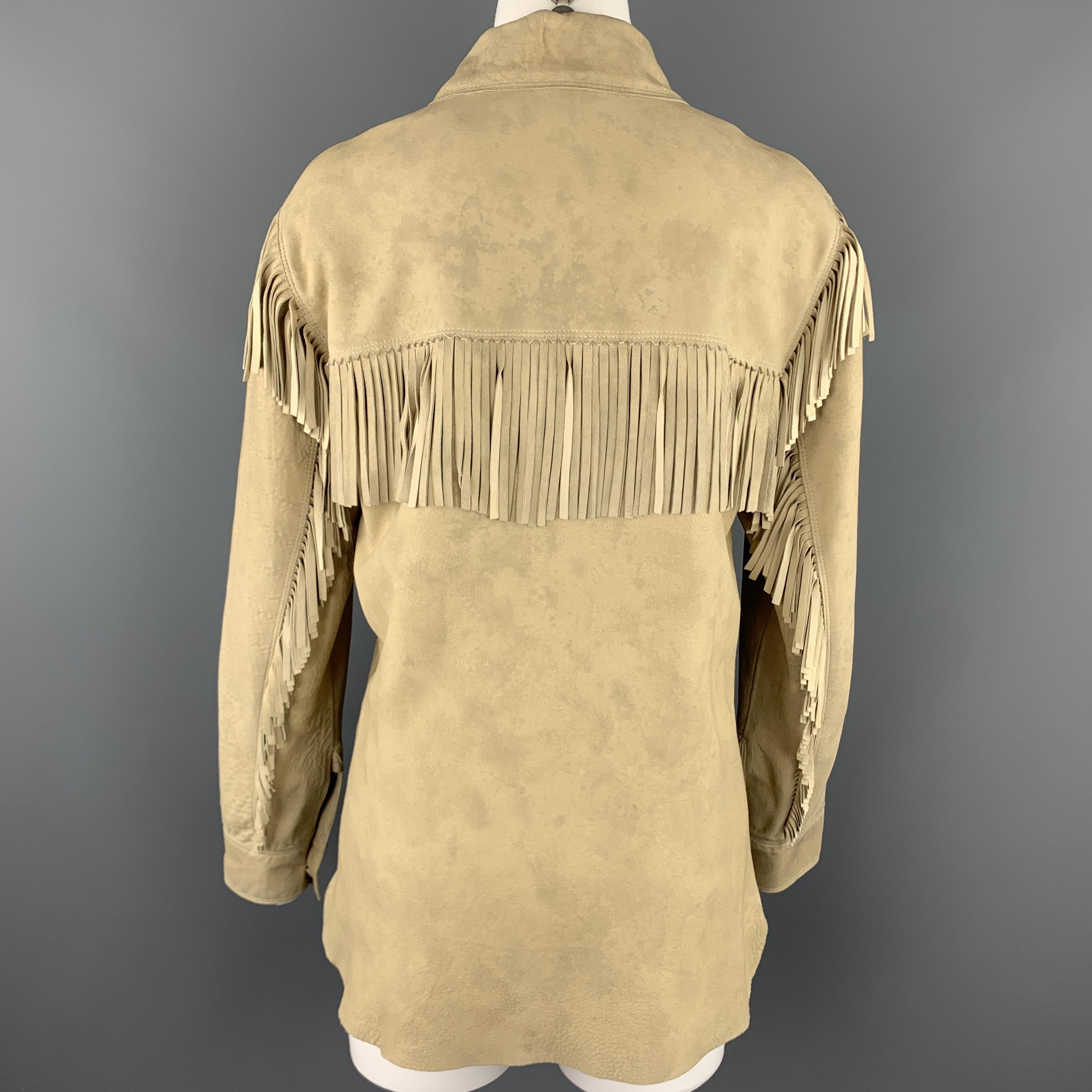 RALPH LAUREN Size 6 Beige Suede Lamb Skin Frige Jacket 4