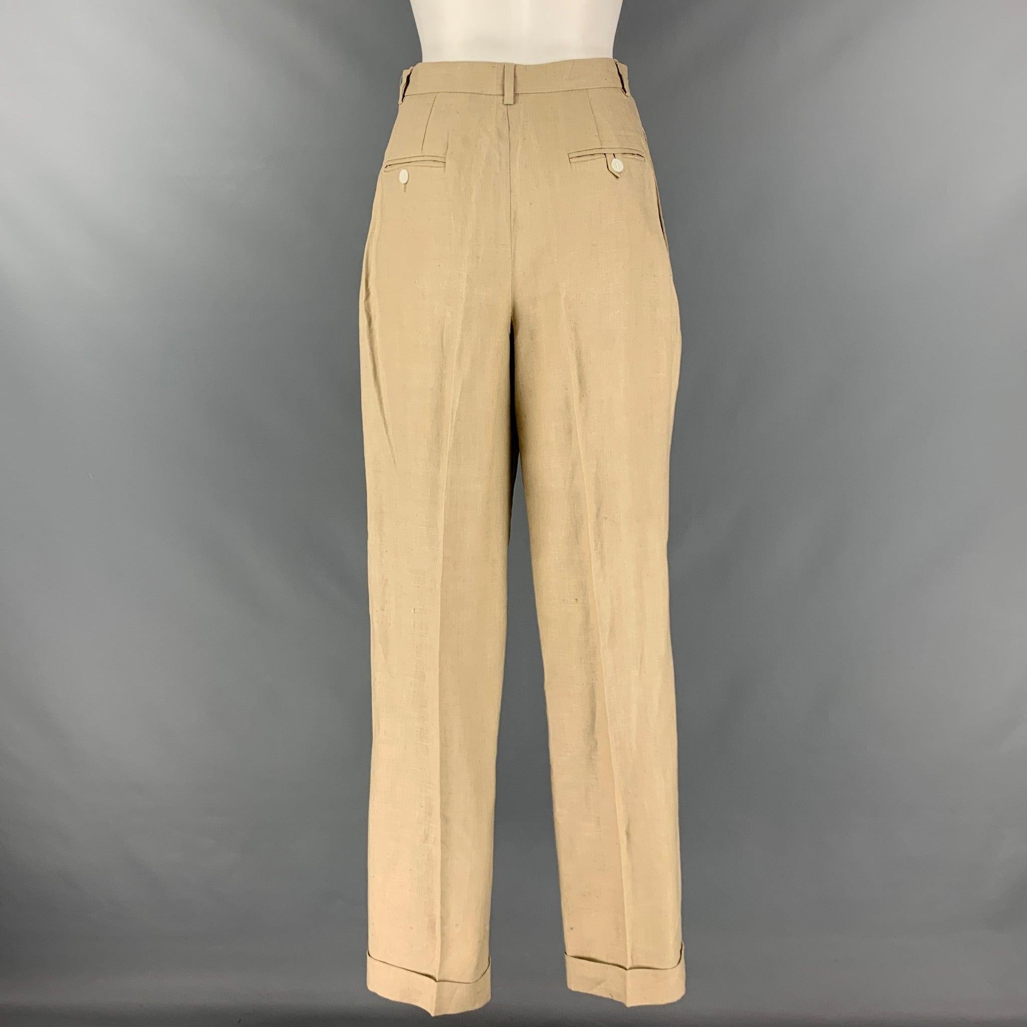 RALPH LAUREN Size 6 Beige Taupe Linen High Waisted Dress Pants In Good Condition For Sale In San Francisco, CA