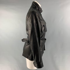 RALPH LAUREN Size 6 Black Perforated Lamb Leather Safari Jacket