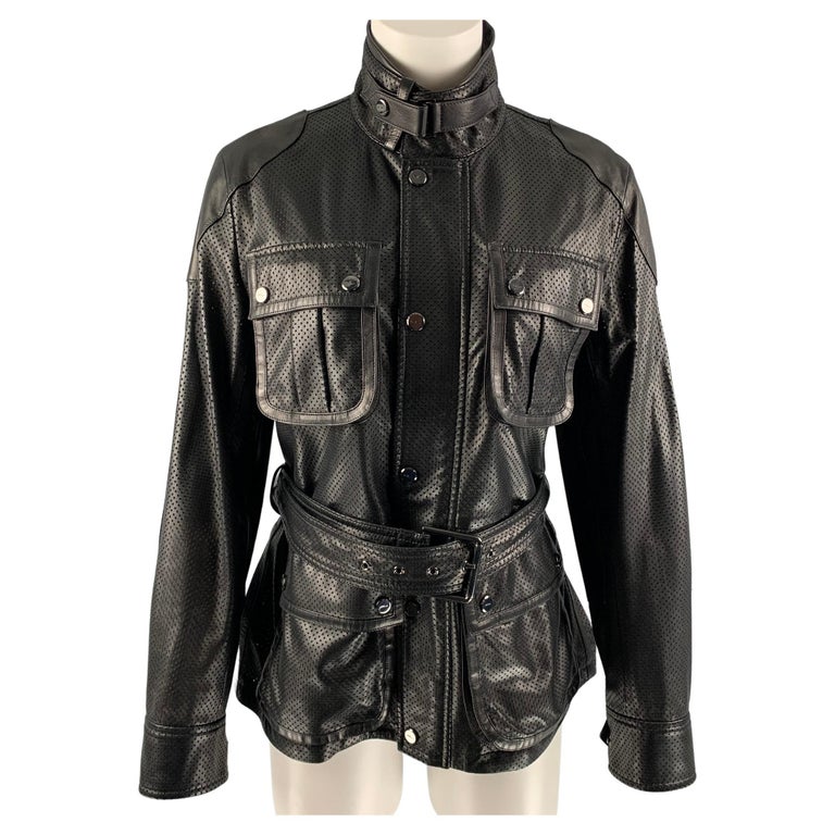 RALPH LAUREN Size 6 Black Perforated Lamb Leather Safari Jacket For Sale at  1stDibs | black safari jacket, ralph lauren size 6 in eu, leather safari  vest