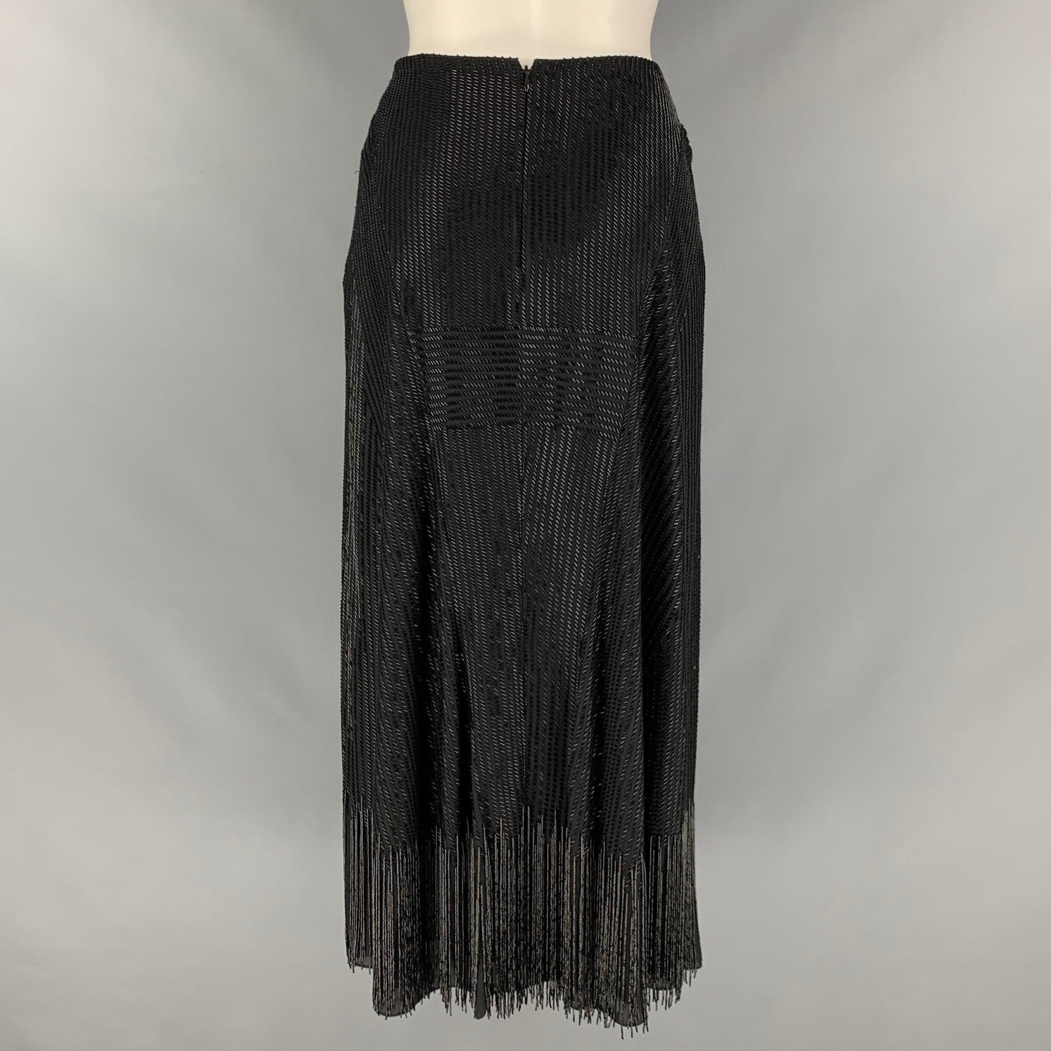 RALPH LAUREN Size 6 Black Silk Beaded Evening Long Skirt In Excellent Condition For Sale In San Francisco, CA