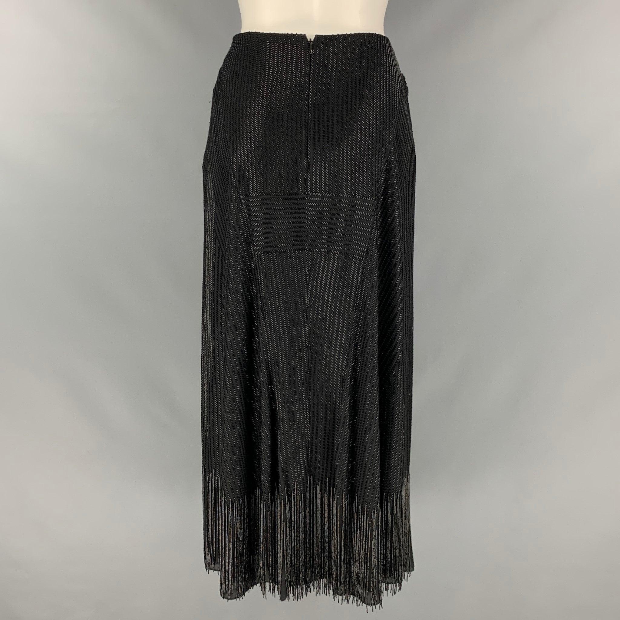 RALPH LAUREN Size 6 Black Silk Beaded Evening Long Skirt In Excellent Condition In San Francisco, CA