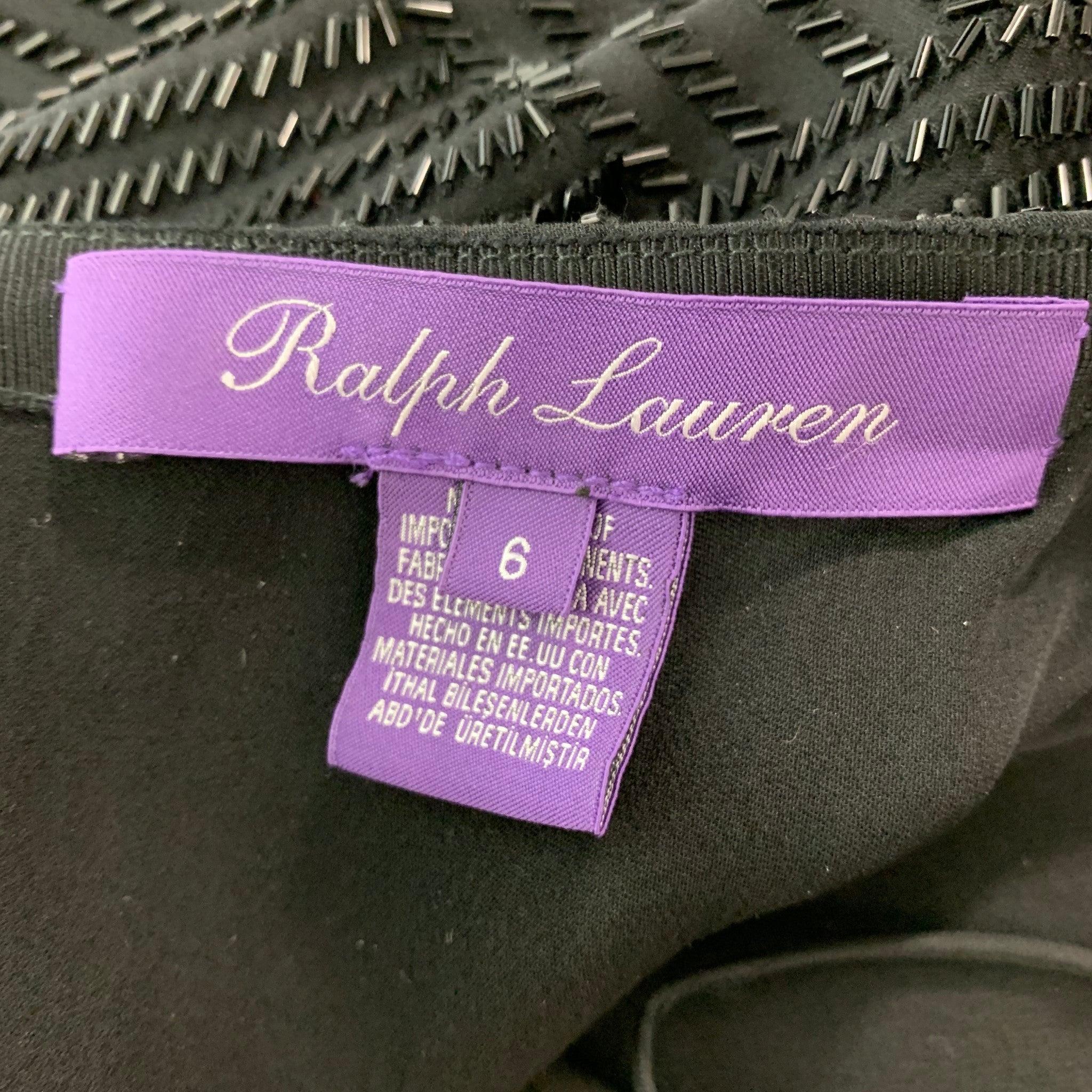 RALPH LAUREN Size 6 Black Silk Beaded Evening Long Skirt For Sale 1