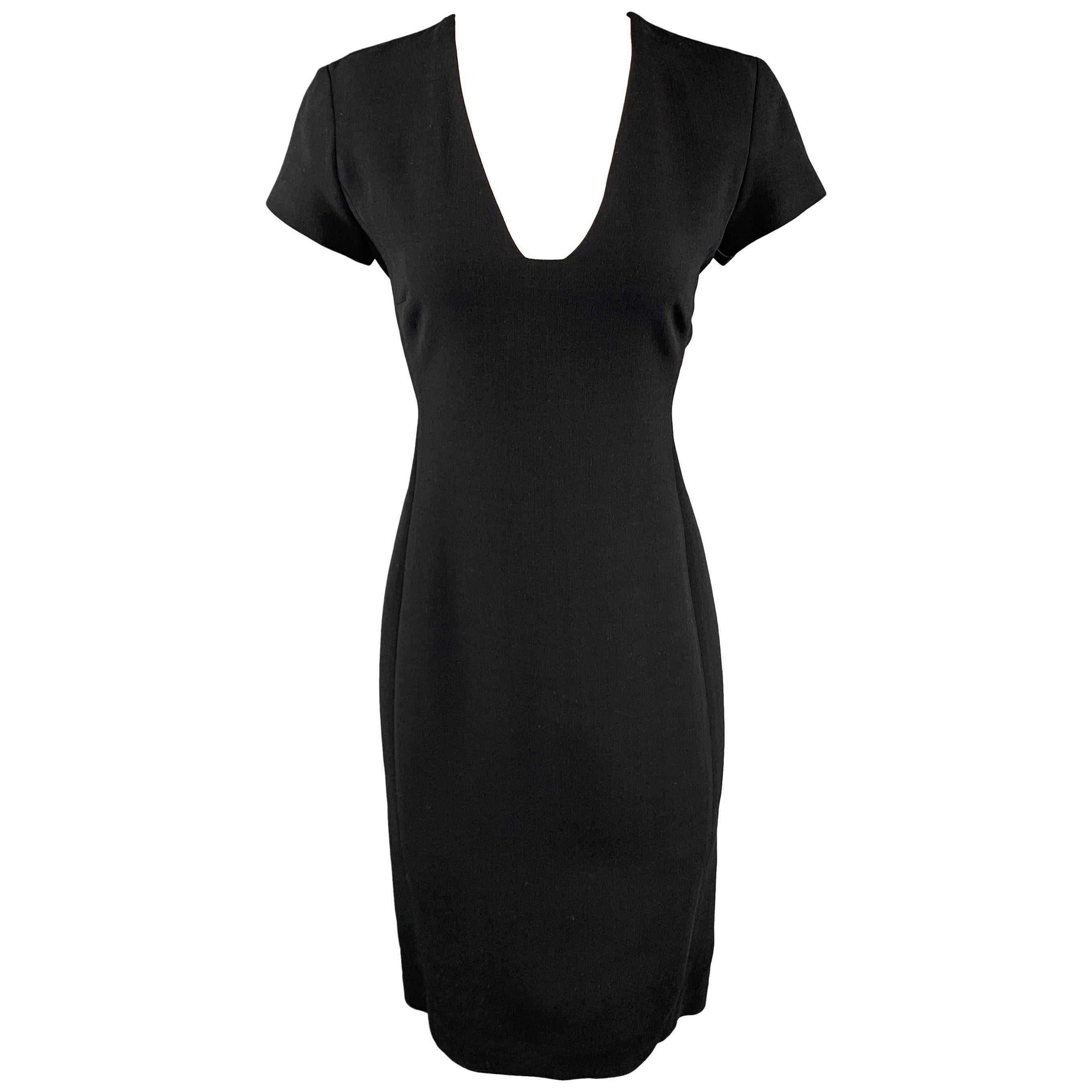RALPH LAUREN Size 6 Black Stretch Wool Squared V Neck Shift Dress