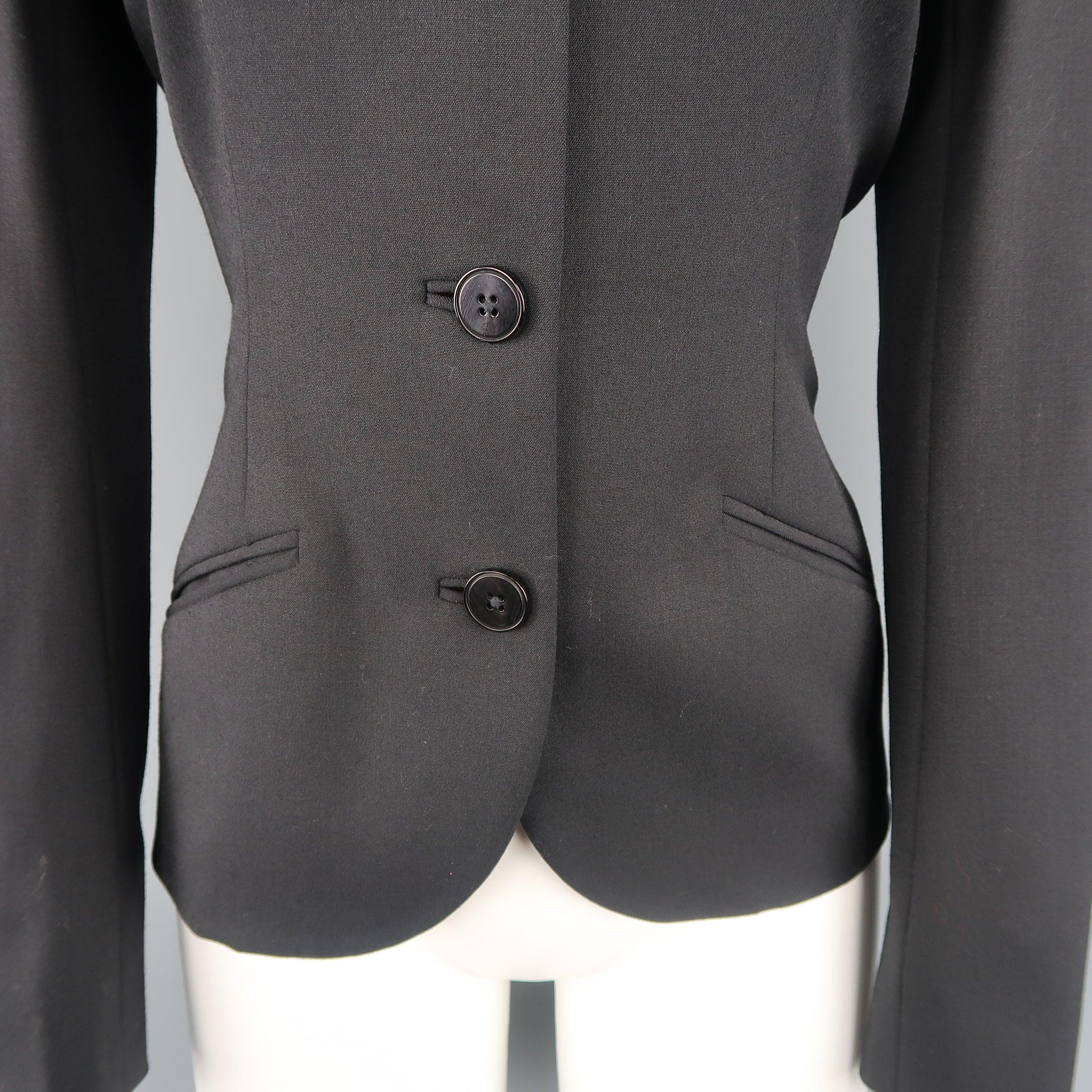 RALPH LAUREN Size 6 Black Wool Stand Up Collar Jacket In Good Condition For Sale In San Francisco, CA