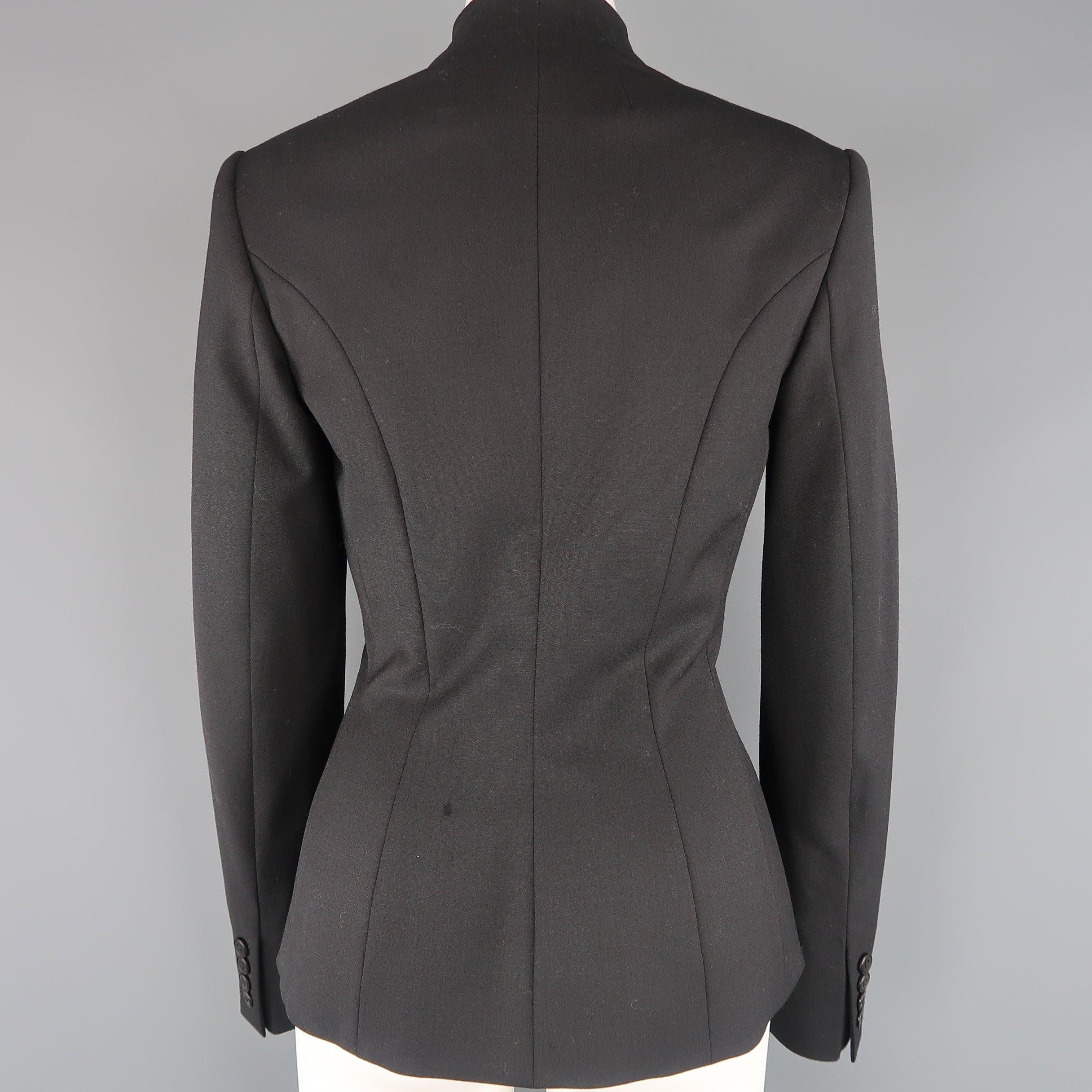 RALPH LAUREN Size 6 Black Wool Stand Up Collar Jacket For Sale 1