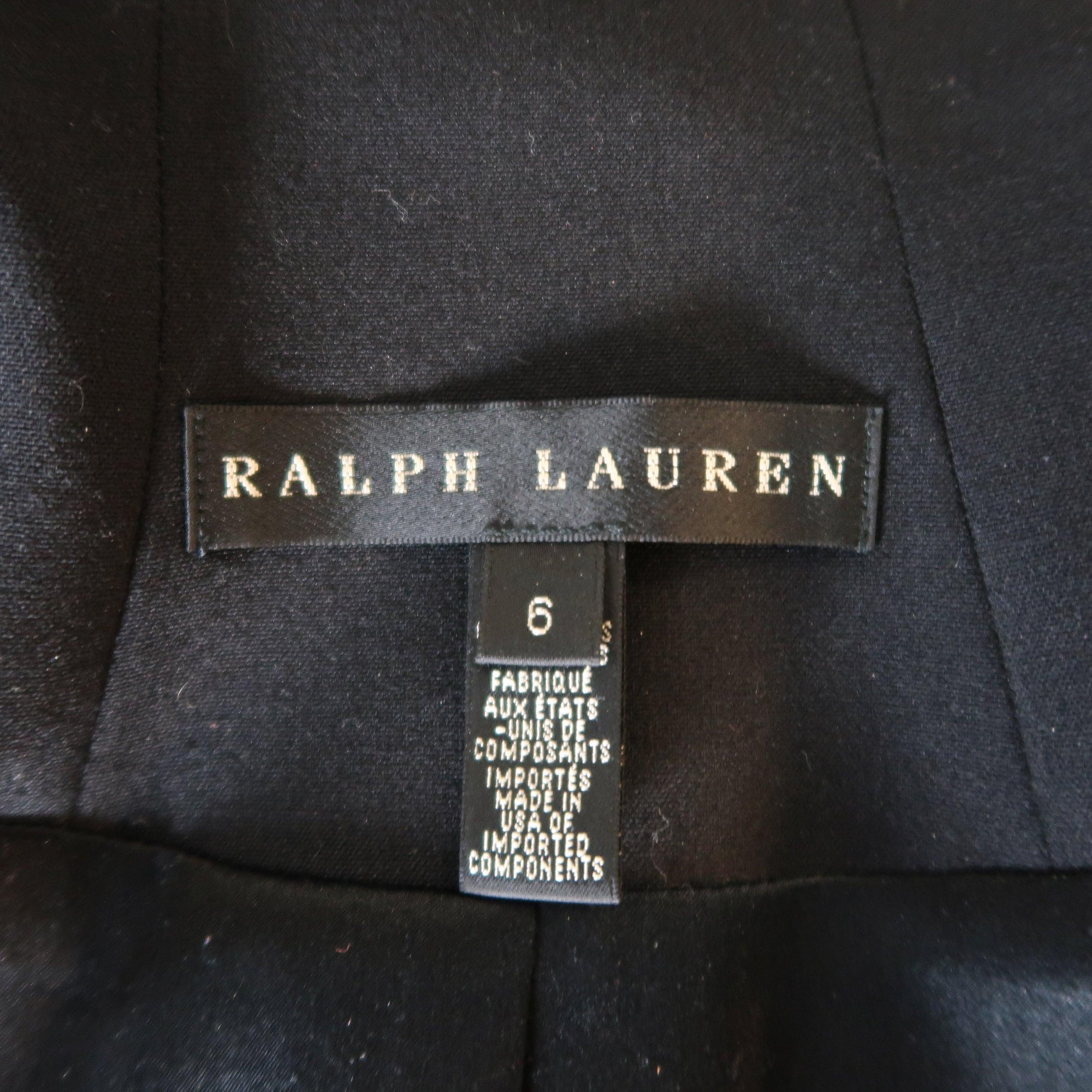 RALPH LAUREN Size 6 Black Wool Stand Up Collar Jacket For Sale 3