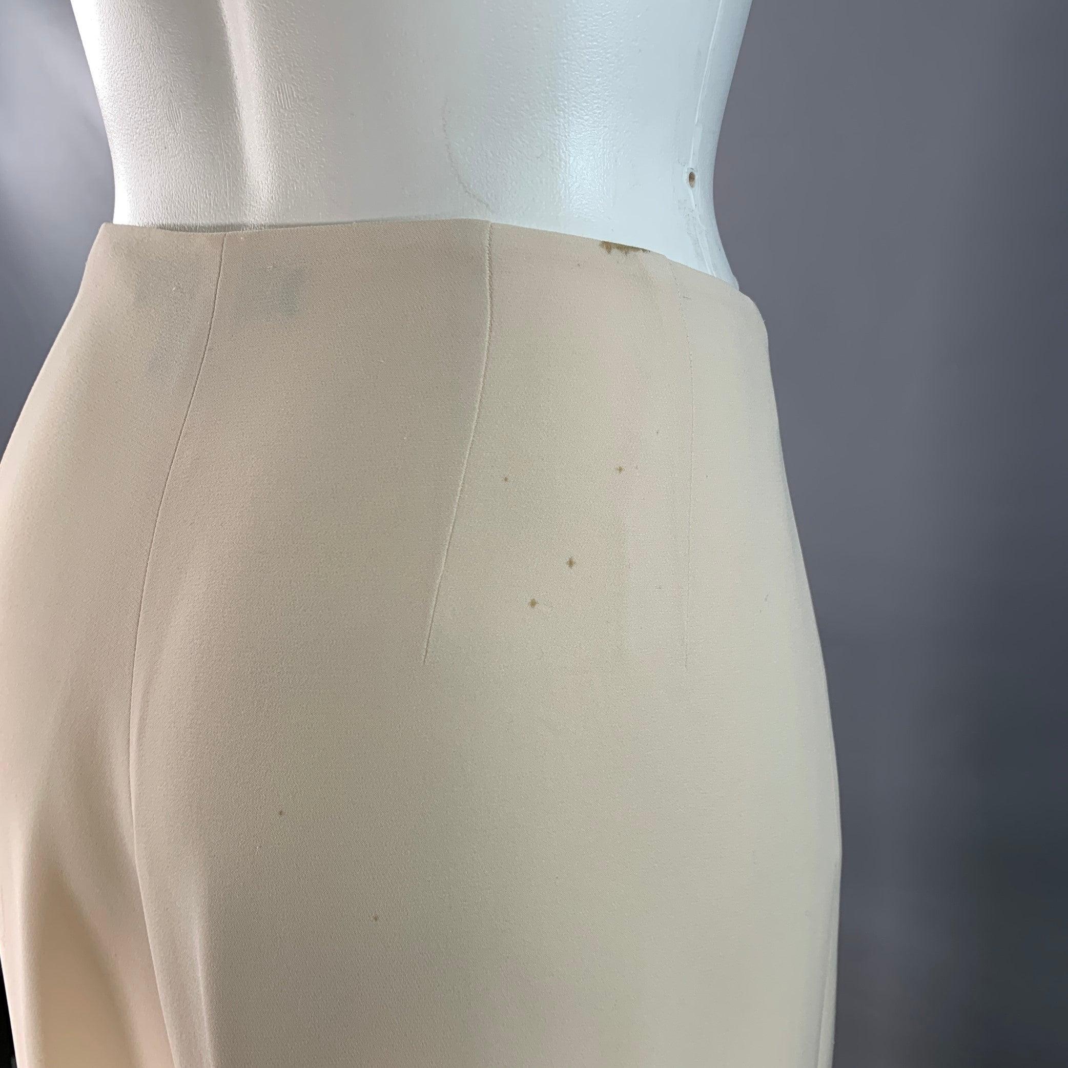 White RALPH LAUREN Size 6 Cream Silk Wide Leg Dress Pants For Sale