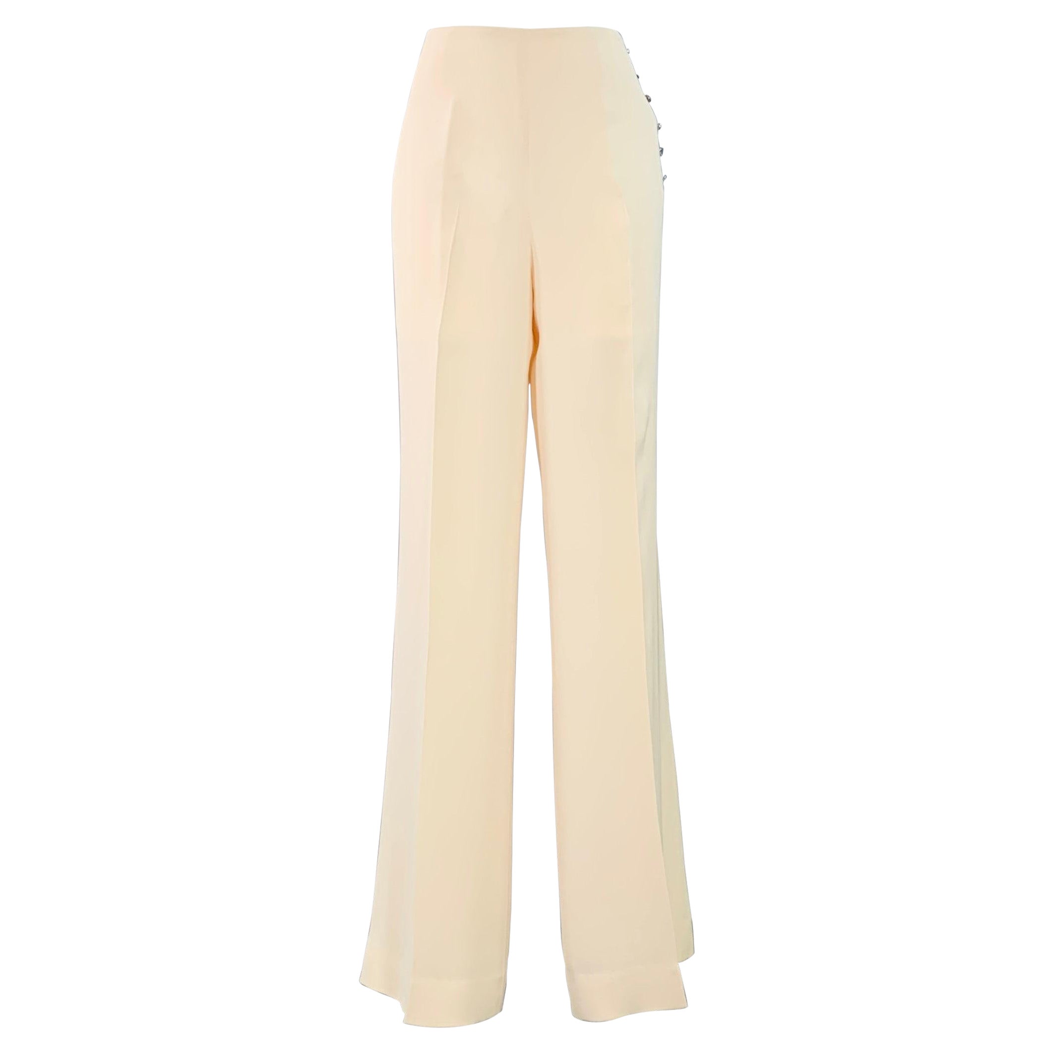 RALPH LAUREN Size 6 Cream Silk Wide Leg Dress Pants For Sale