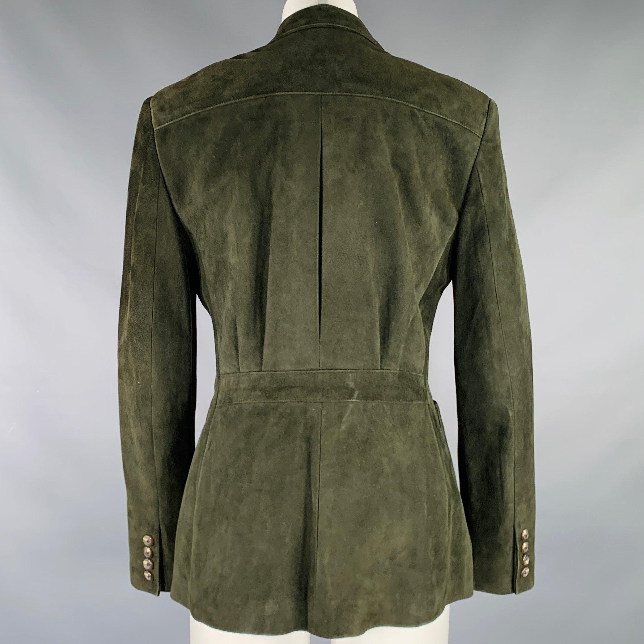 RALPH LAUREN Größe 6 Grüne plissierte einreihige Wildlederjacke aus Wildleder (Schwarz) im Angebot