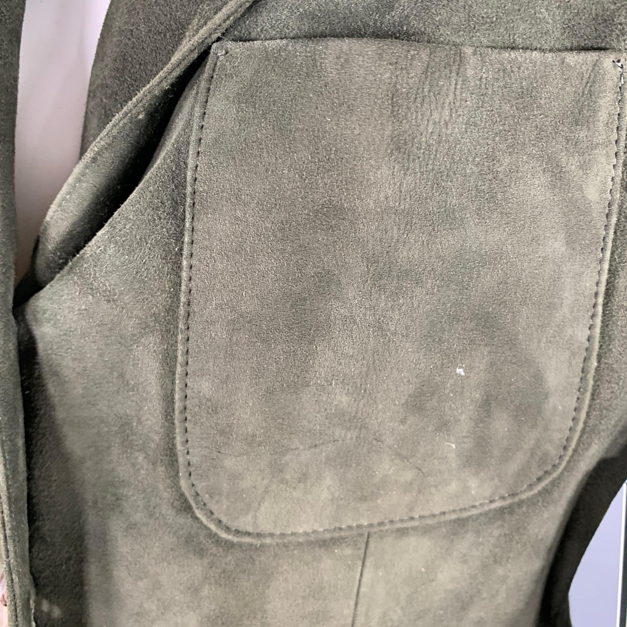Women's RALPH LAUREN Size 6 Green Suede Pleated Single Breasted Jacket