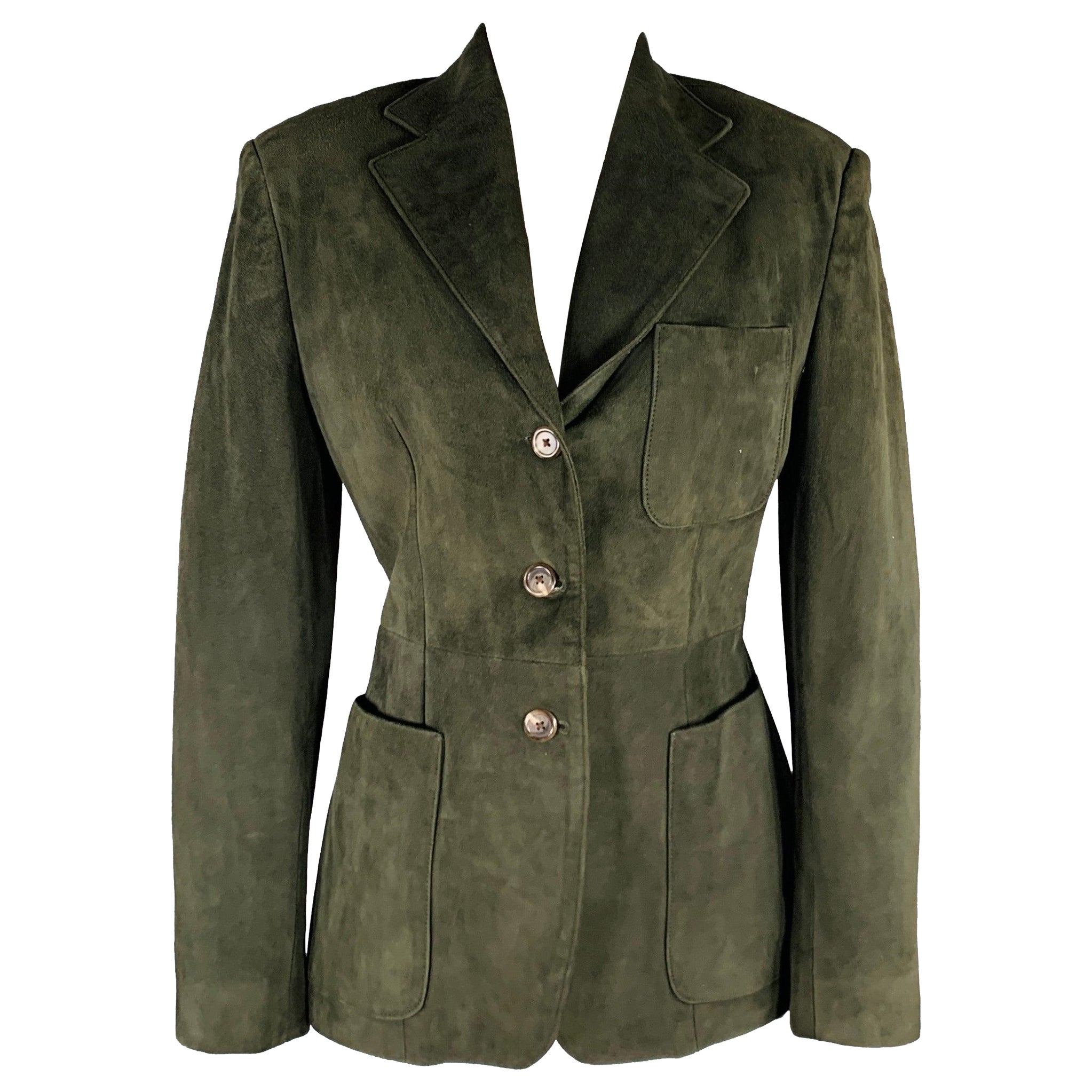 RALPH LAUREN Size 6 Green Suede Pleated Single Breasted Jacket