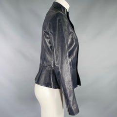 RALPH LAUREN Size 6 Navy Lambskin Leather Peplum Jacket