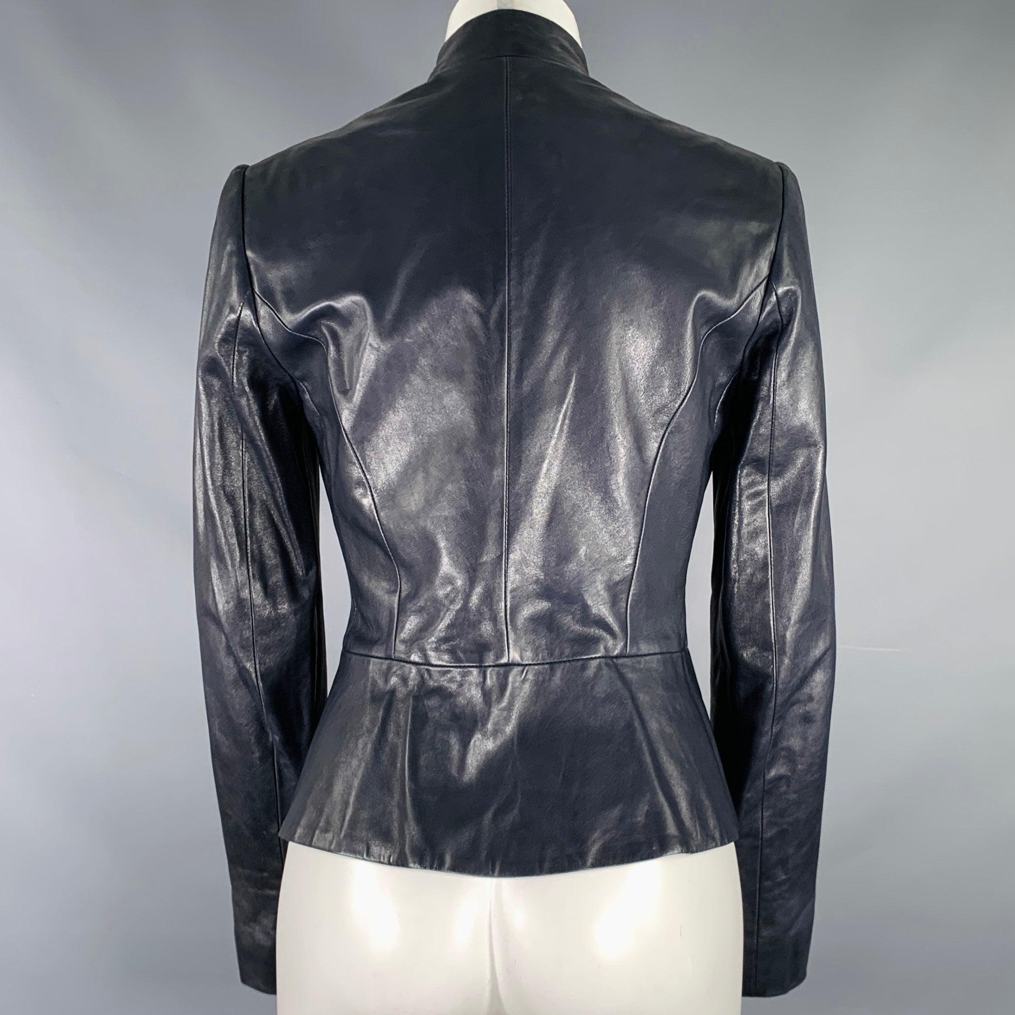 Black RALPH LAUREN Size 6 Navy Lambskin Leather Peplum Jacket