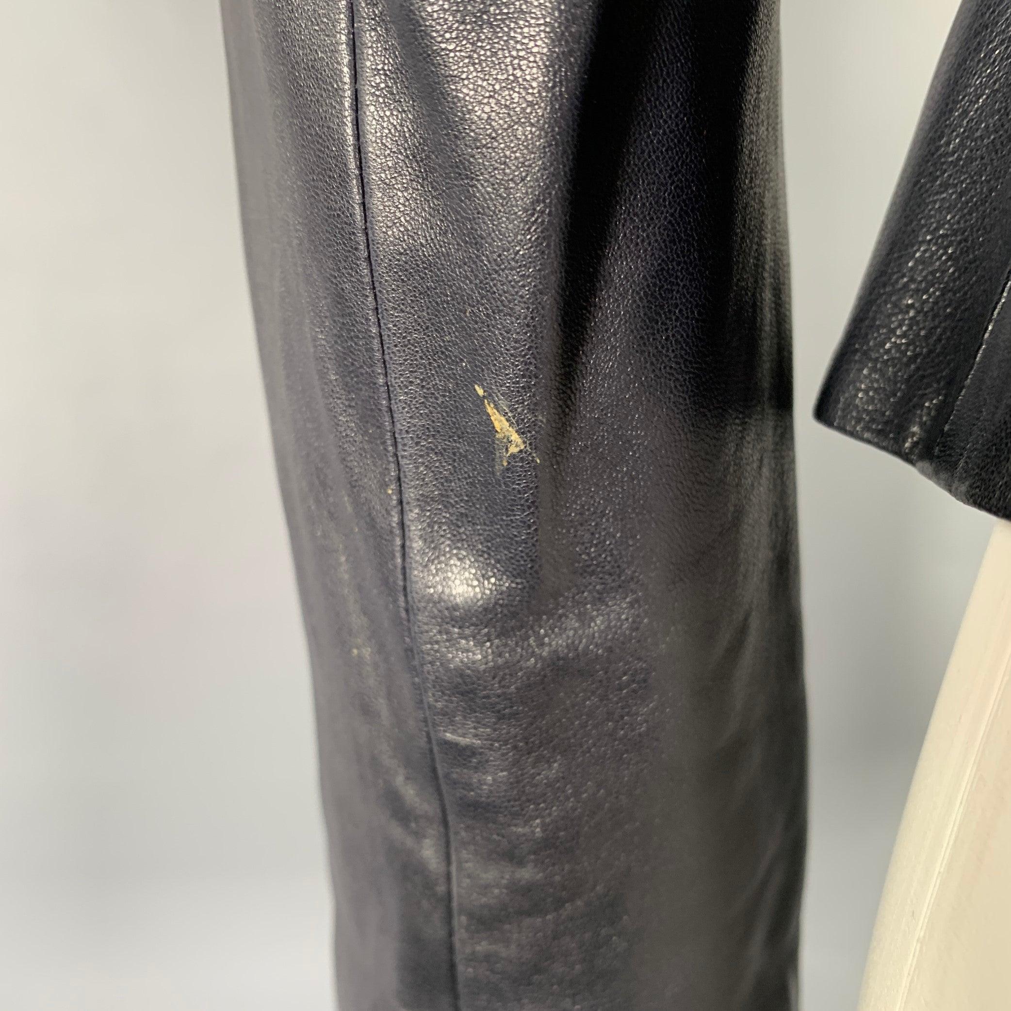 RALPH LAUREN Size 6 Navy Lambskin Leather Peplum Jacket In Good Condition In San Francisco, CA