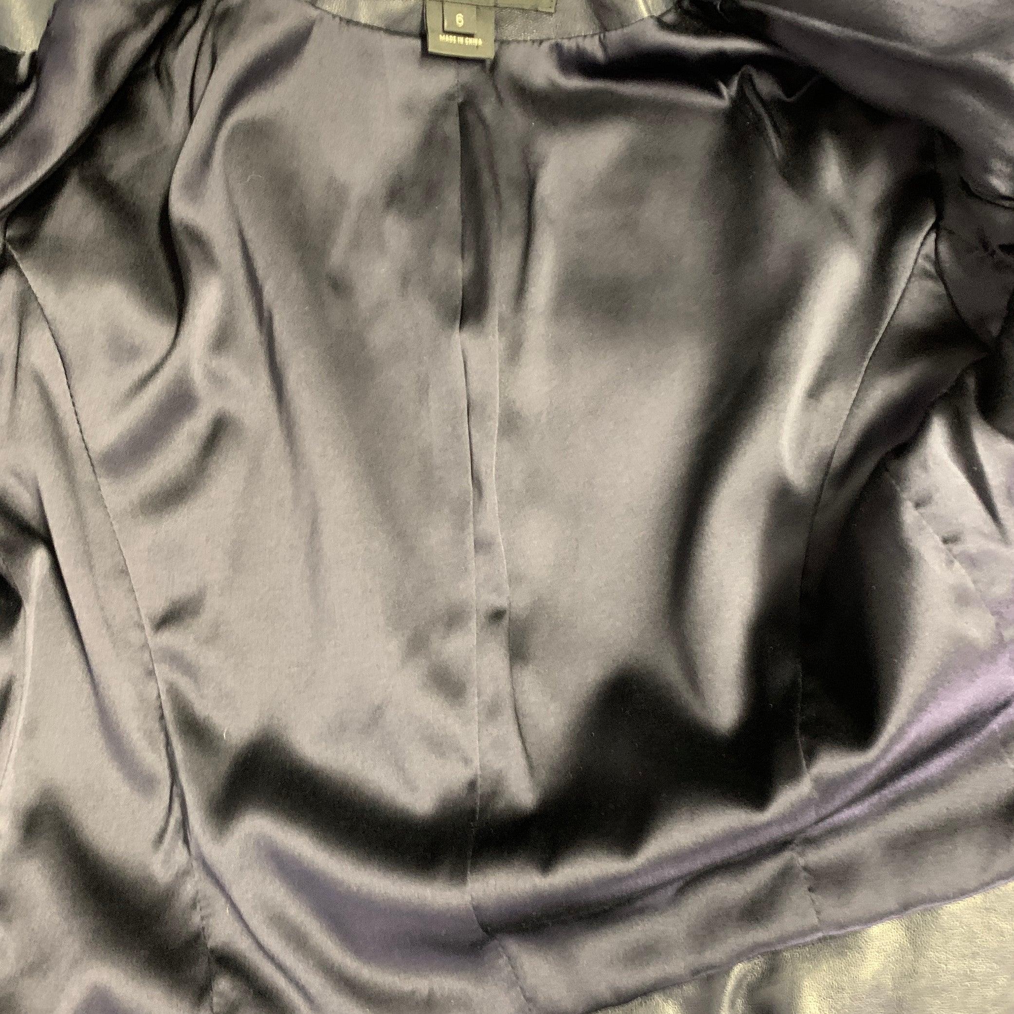 Women's RALPH LAUREN Size 6 Navy Lambskin Leather Peplum Jacket