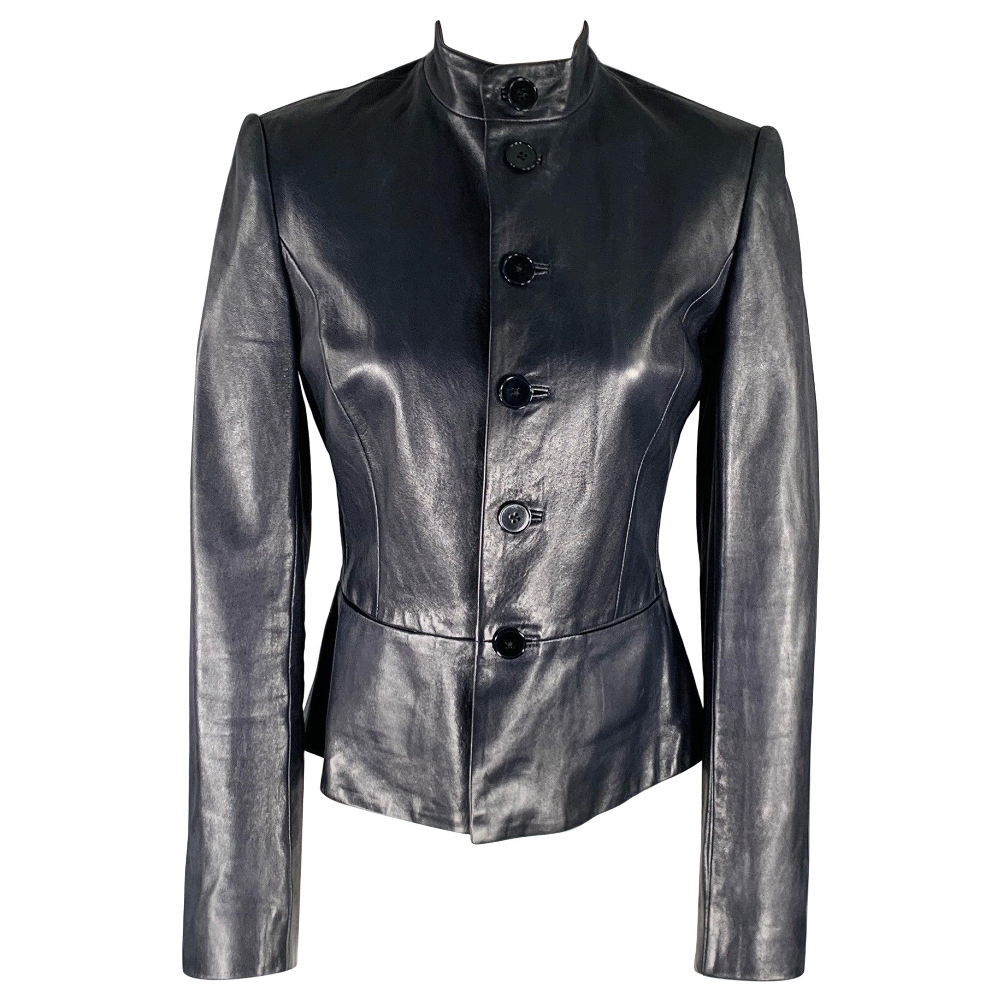RALPH LAUREN Size 6 Navy Lambskin Leather Peplum Jacket