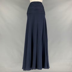 RALPH LAUREN Size 6 Navy Silk Solid Slits Long Skirt