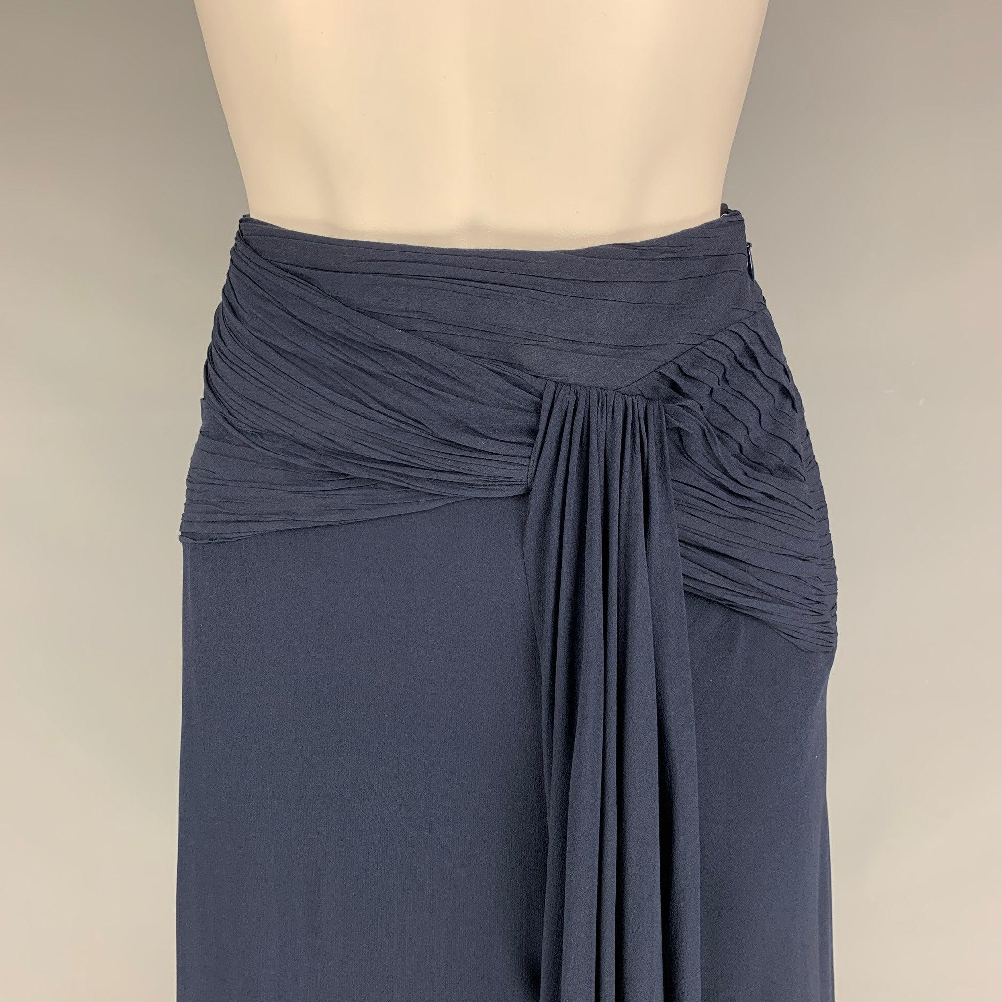 RALPH LAUREN Size 6 Navy Silk Solid Slits Long Skirt In Excellent Condition For Sale In San Francisco, CA