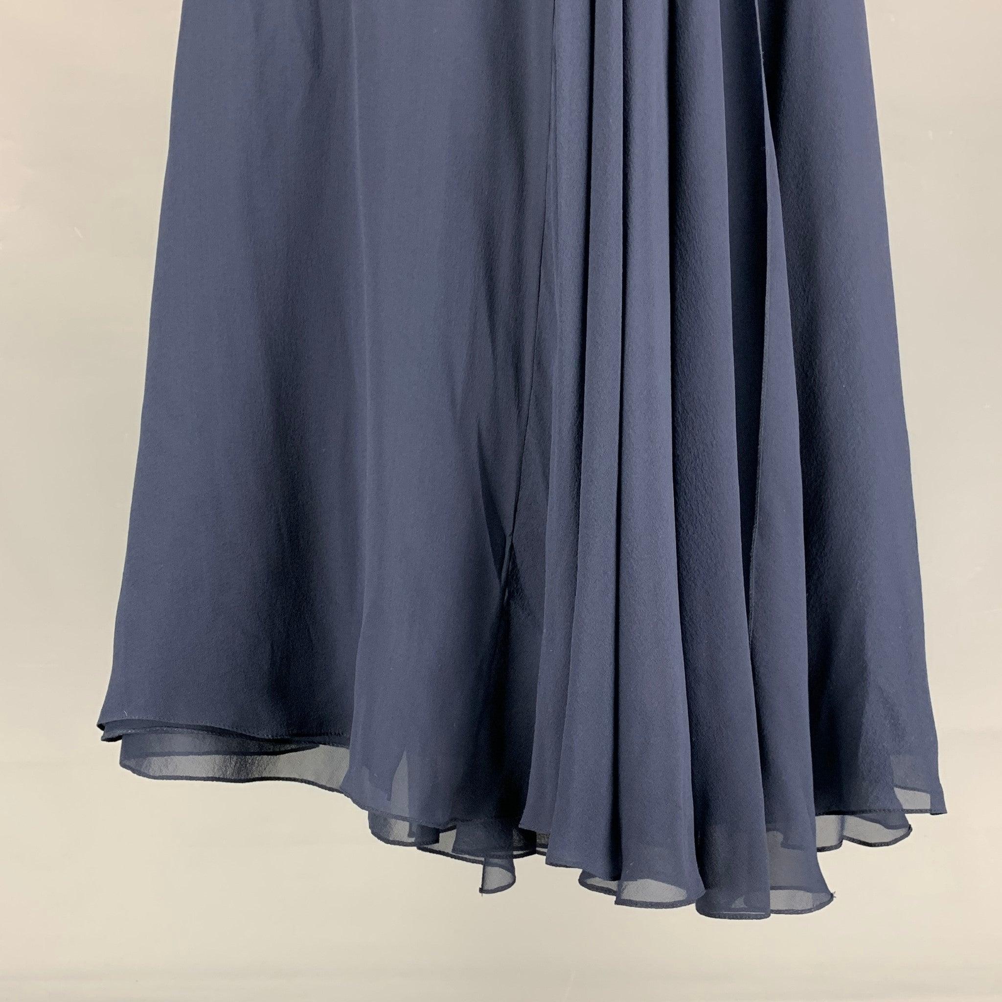 Women's RALPH LAUREN Size 6 Navy Silk Solid Slits Long Skirt For Sale