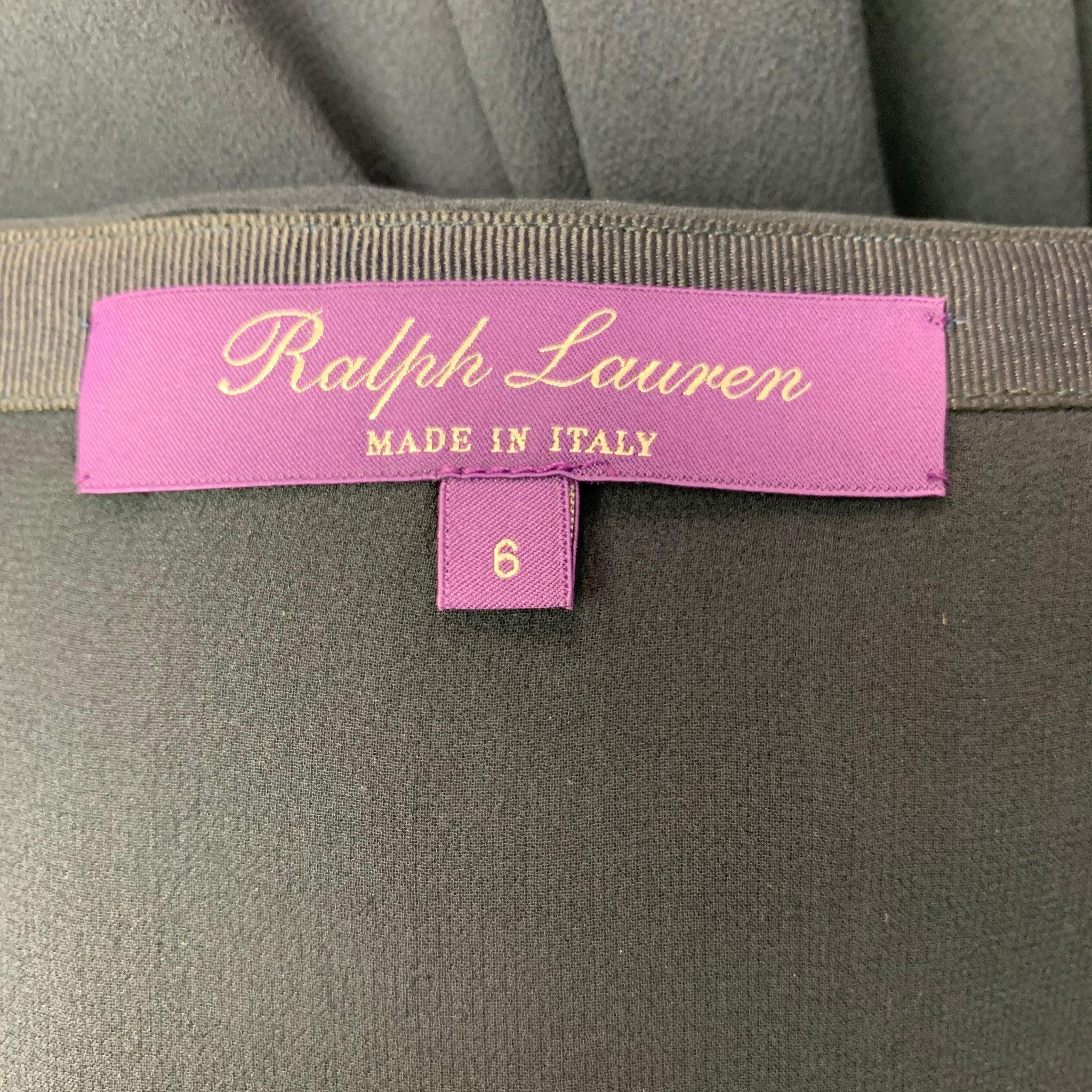 RALPH LAUREN Size 6 Navy Silk Solid Slits Long Skirt For Sale 1
