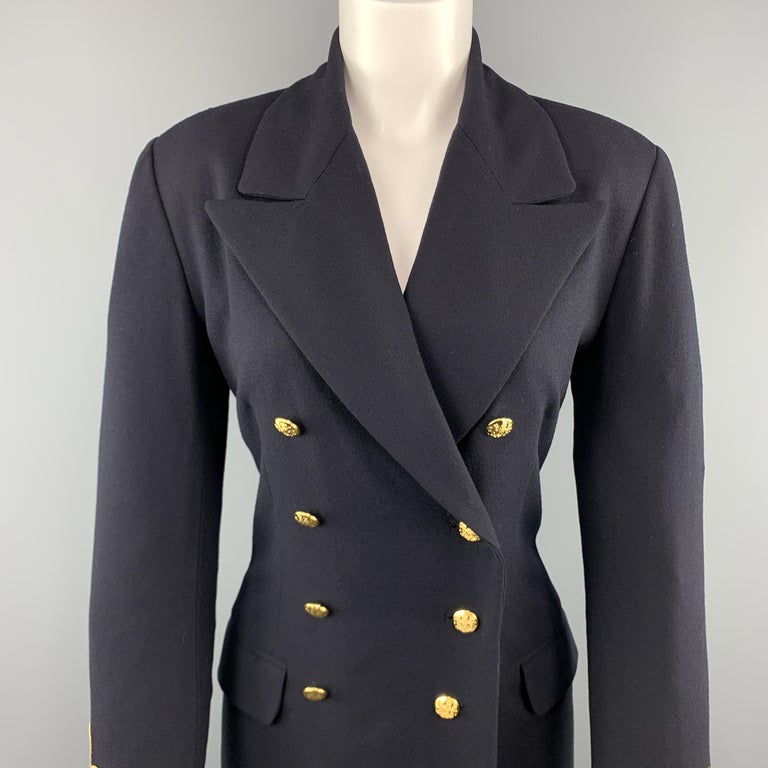 RALPH LAUREN Size 6 Navy Wool Double Breasted Gold Button Nautical Coat For  Sale at 1stDibs