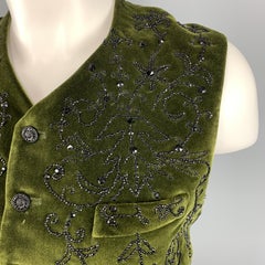 RALPH LAUREN Size 6 Olive & Black Beaded Silk Blend Velvet Vest