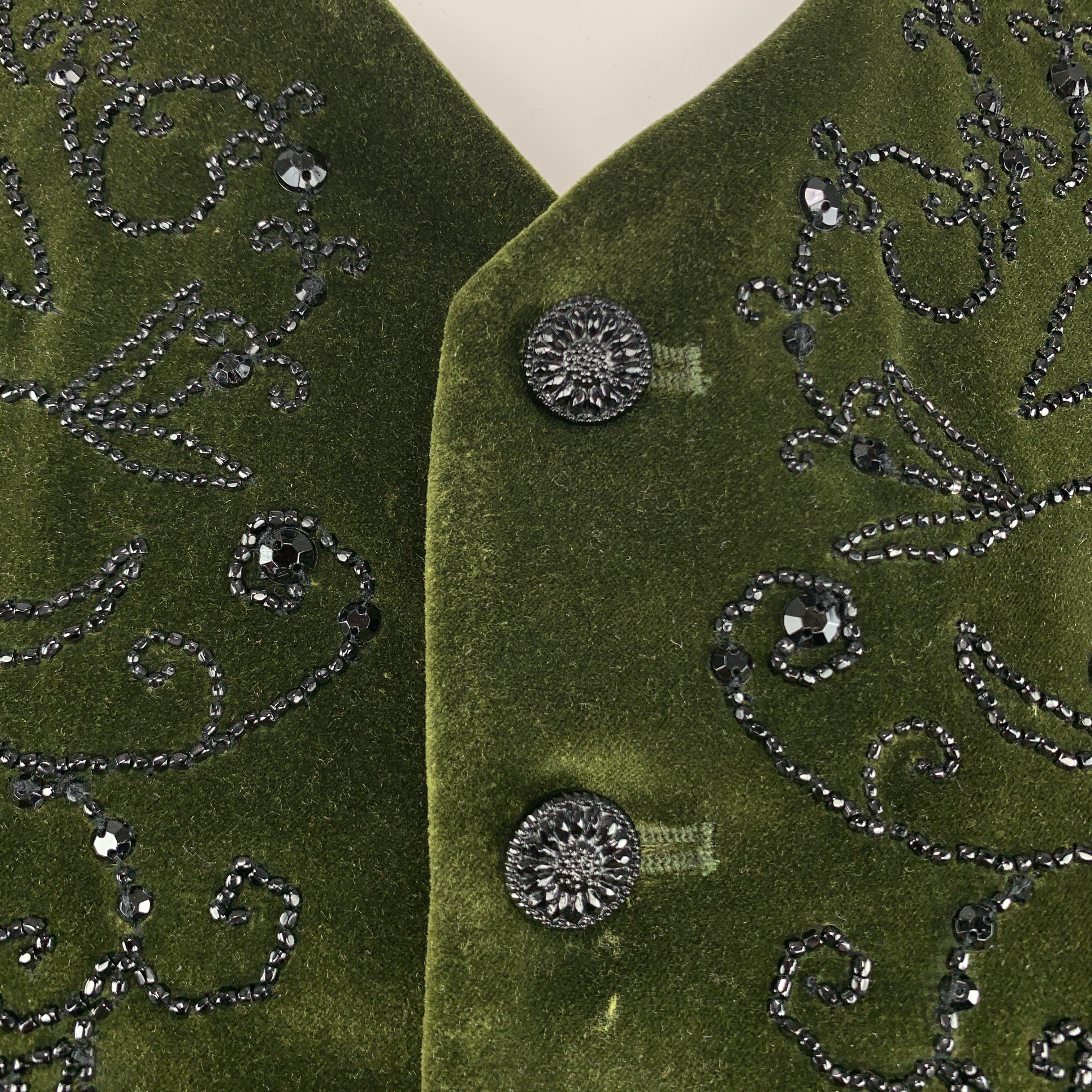 RALPH LAUREN Size 6 Olive & Black Beaded Silk Blend Velvet Vest In Excellent Condition In San Francisco, CA
