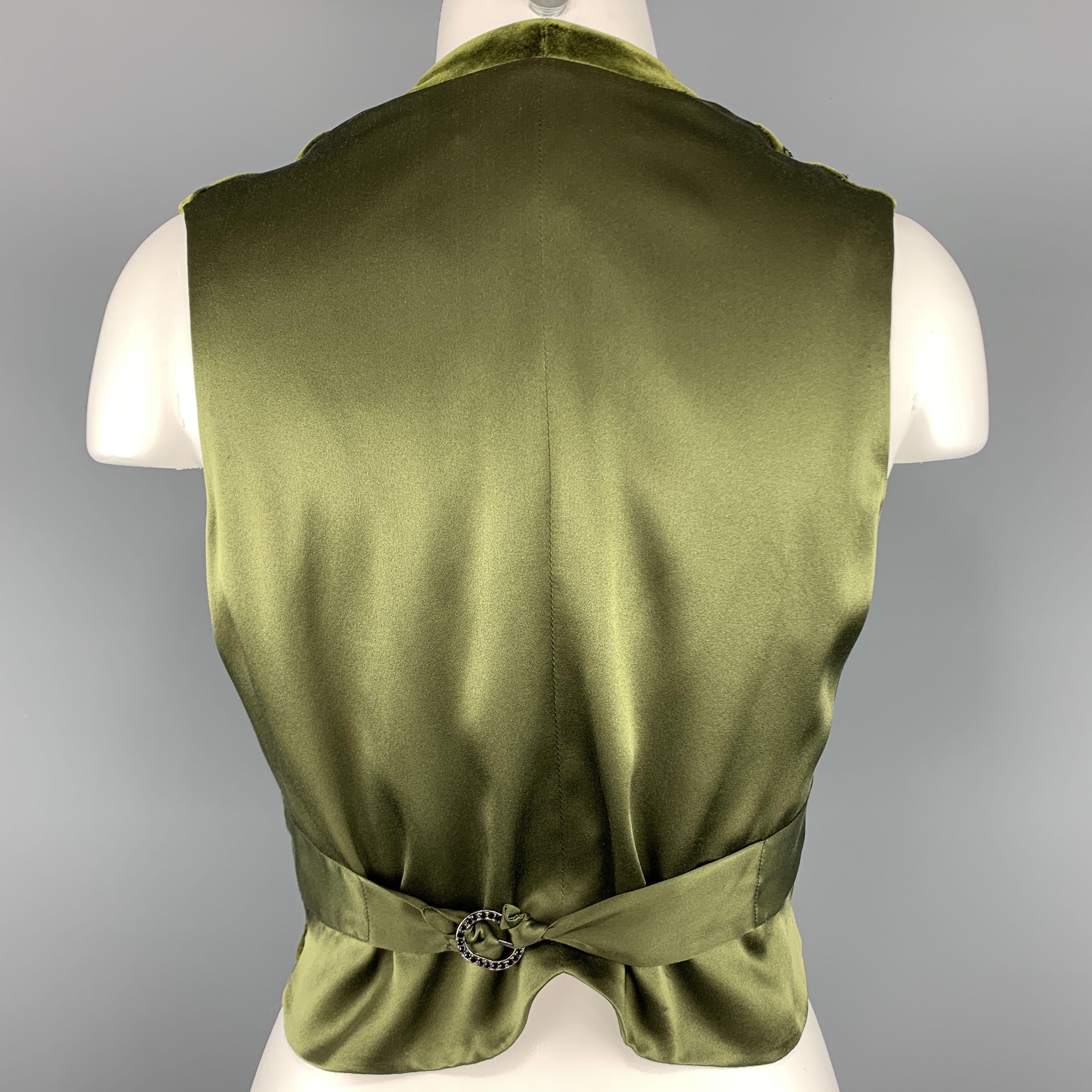 RALPH LAUREN Size 6 Olive & Black Beaded Silk Blend Velvet Vest 2