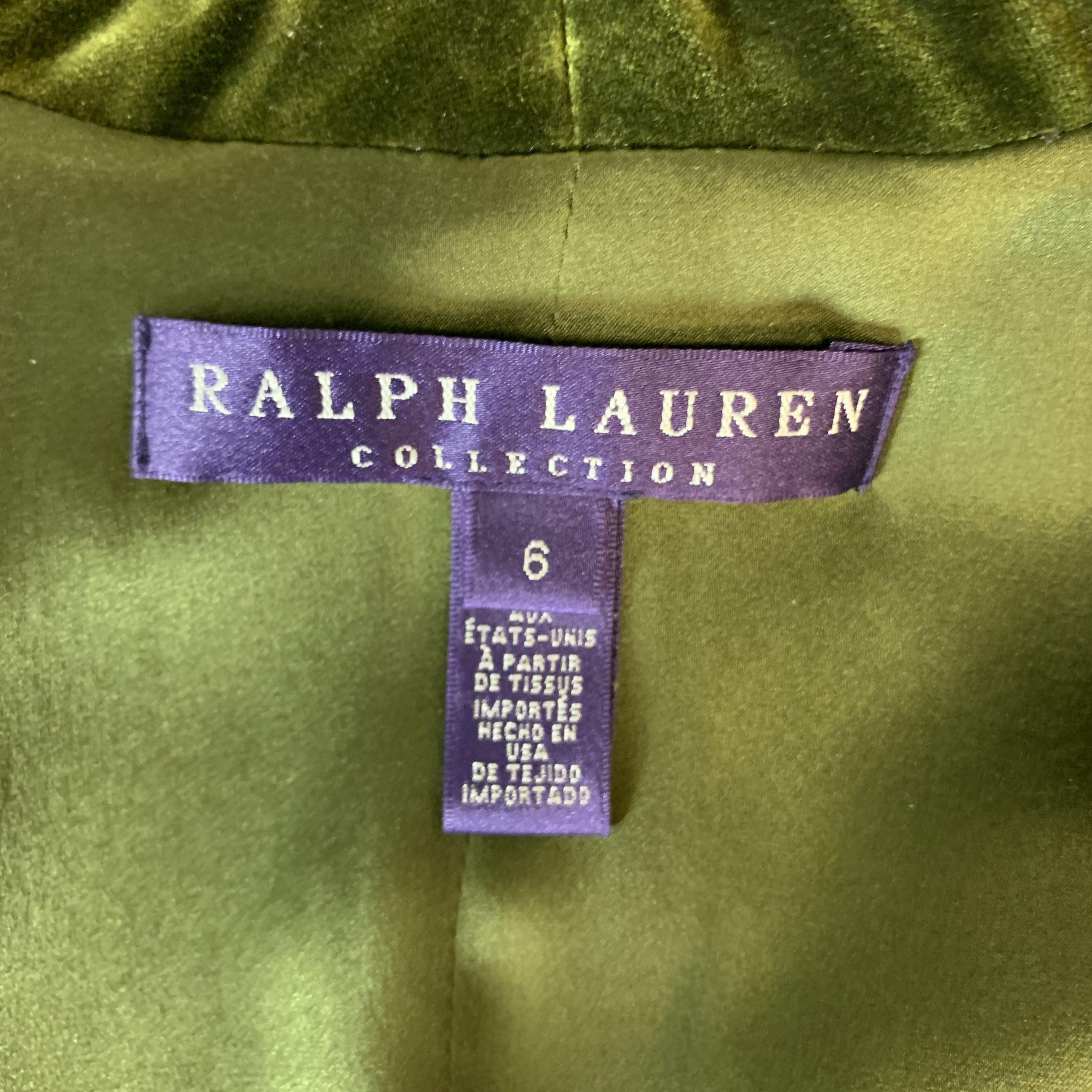 RALPH LAUREN Size 6 Olive & Black Beaded Silk Blend Velvet Vest 3