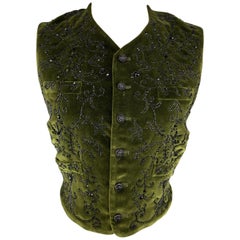 RALPH LAUREN Size 6 Olive & Black Beaded Silk Blend Velvet Vest