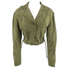 RALPH LAUREN Size 6 Olive Suede Cropped Lace Up Biker Jacket