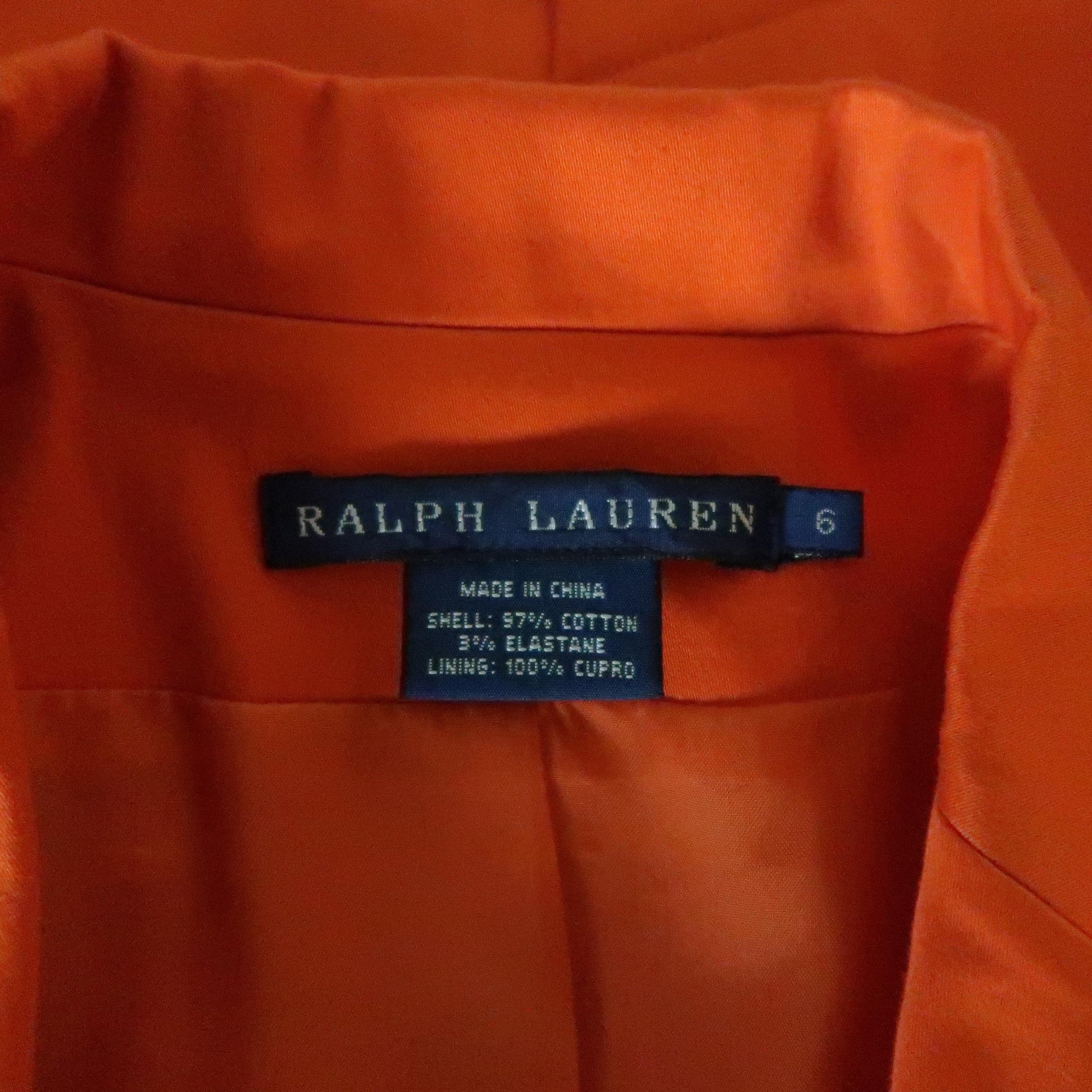 RALPH LAUREN Size 6 Orange Cotton Silver Crest Blazer Jacket 1