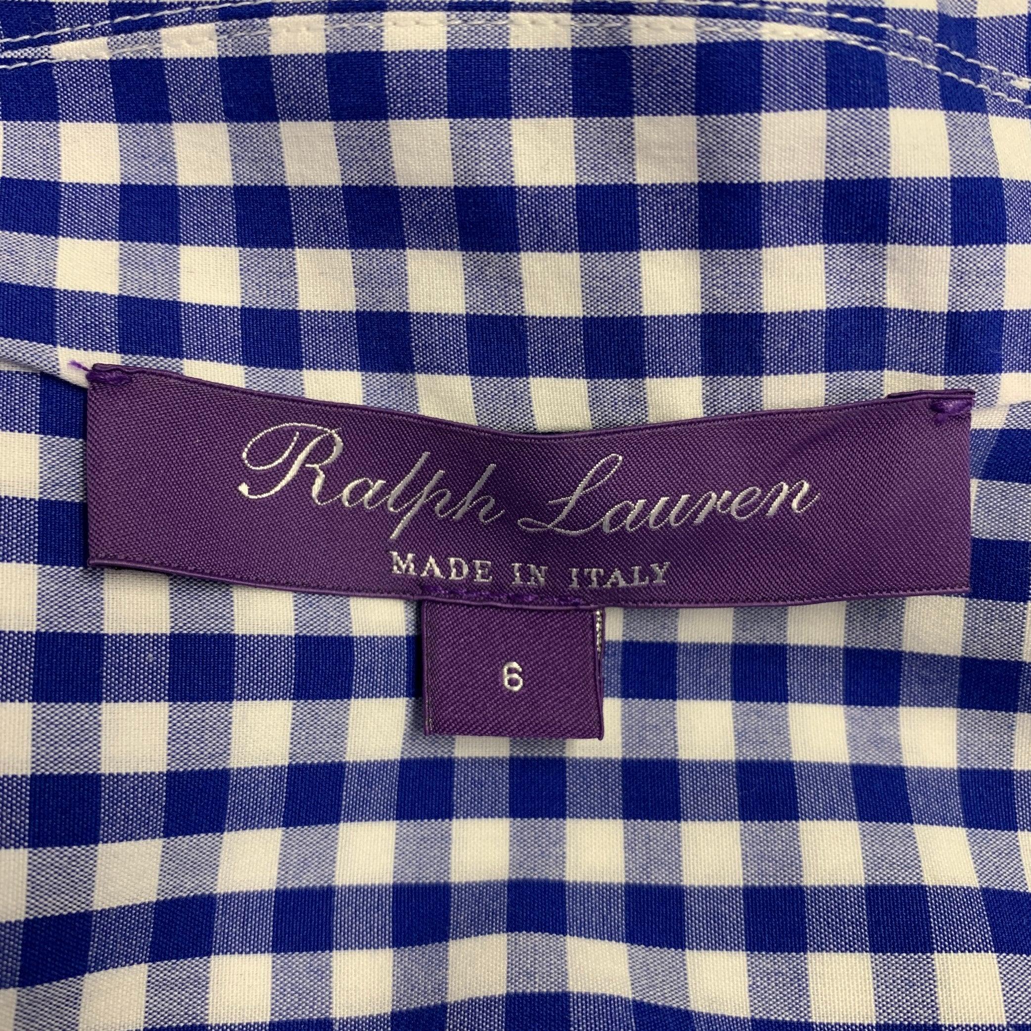 Women's RALPH LAUREN Size 6 -Rivera- Blue White Cotton Gingham Long Sleeve Dress For Sale