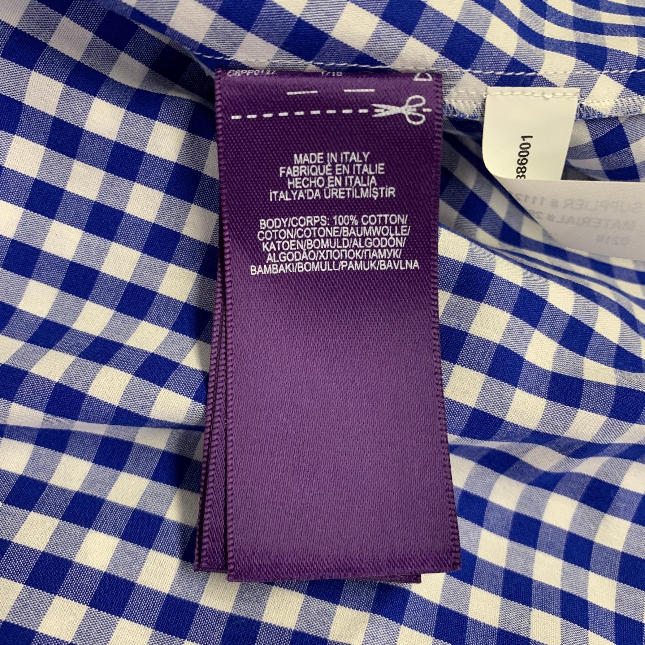 RALPH LAUREN Size 6 -Rivera- Blue White Cotton Gingham Long Sleeve Dress For Sale 1