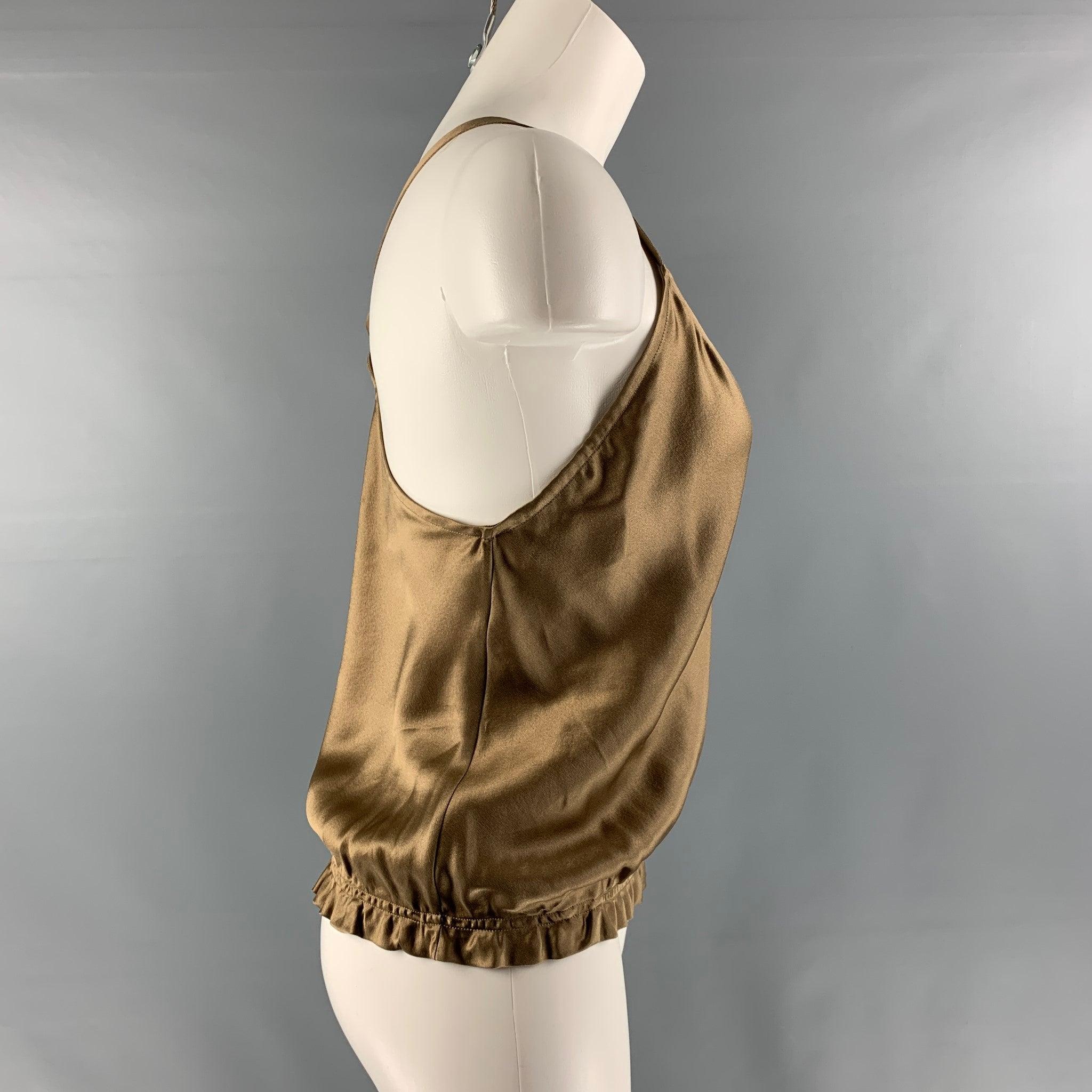 RALPH LAUREN Size 6 Taupe Silk Solid Racerback Blouse In Excellent Condition For Sale In San Francisco, CA