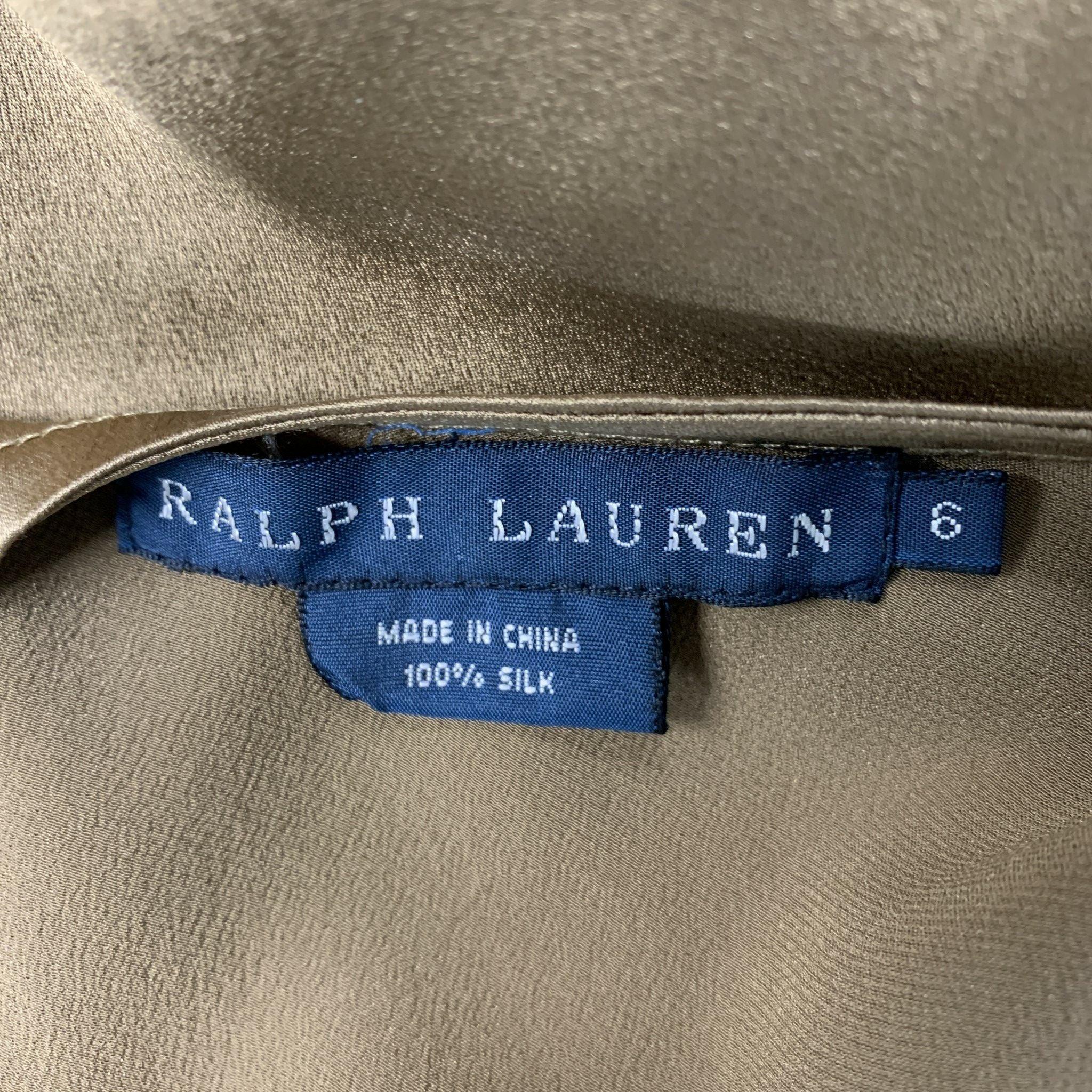 RALPH LAUREN Size 6 Taupe Silk Solid Racerback Blouse For Sale 1