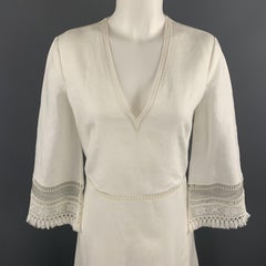 RALPH LAUREN Size 6 White Linen V Neck Crochet Trim Tunic Dress