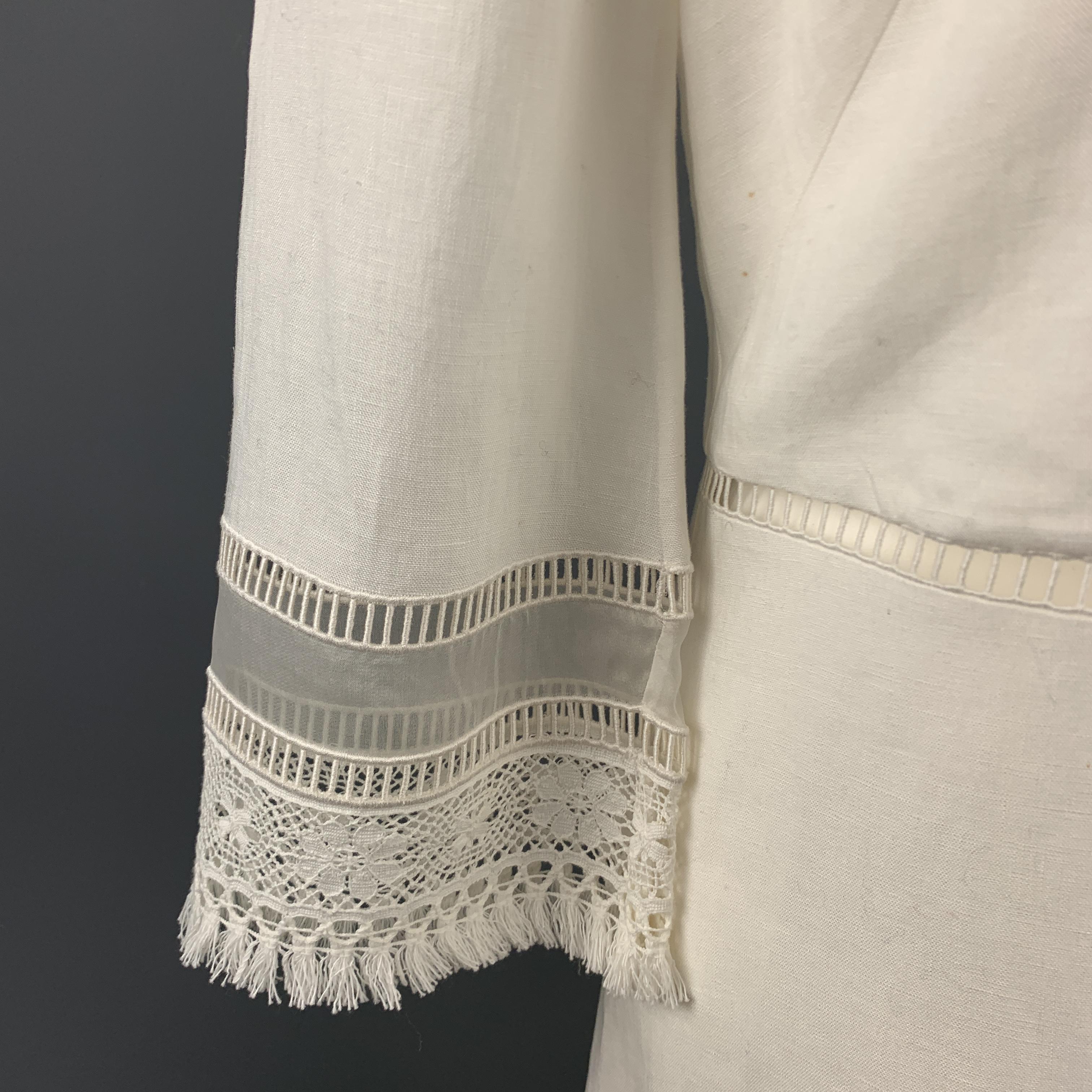 Gray RALPH LAUREN Size 6 White Linen V Neck Crochet Trim Tunic Dress