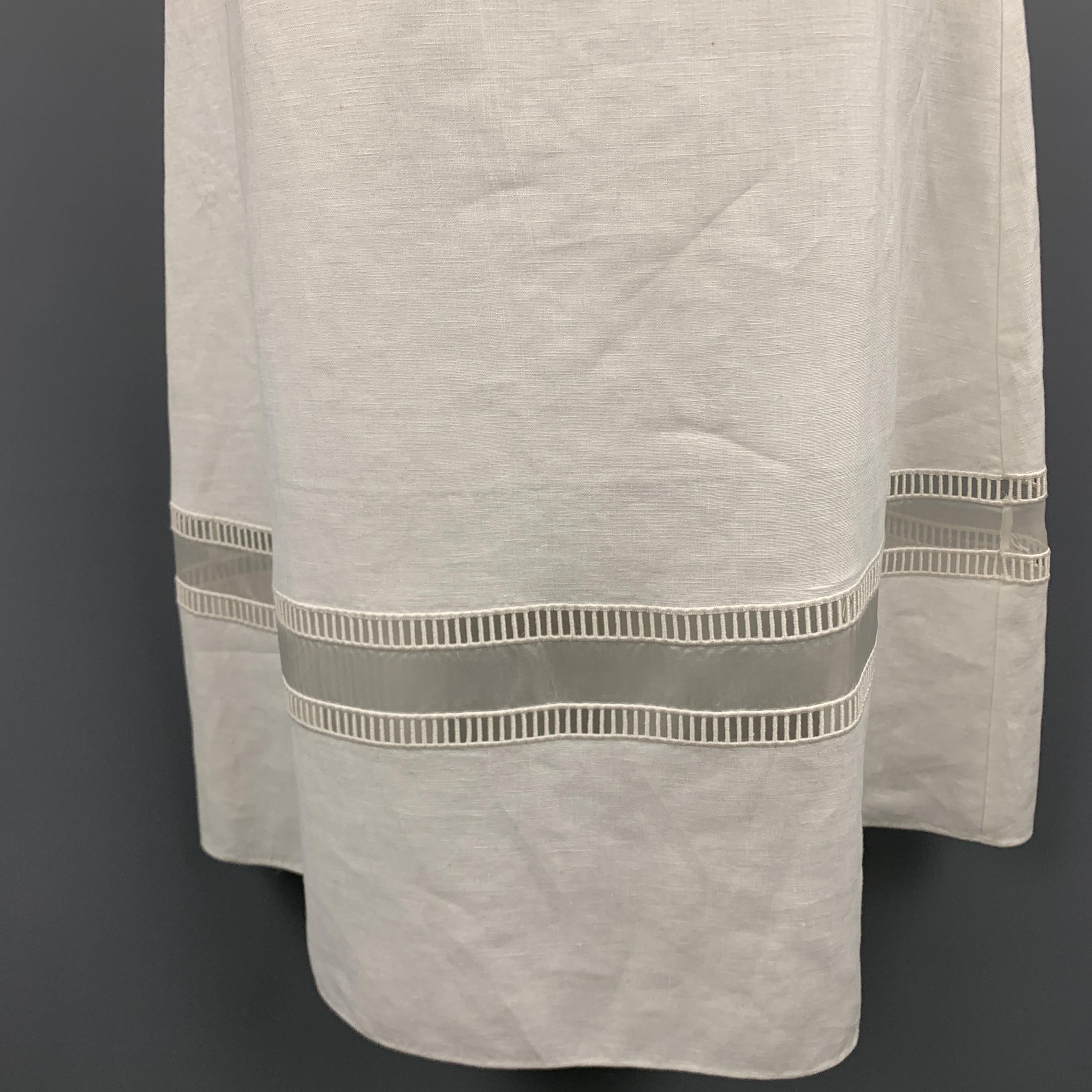 RALPH LAUREN Size 6 White Linen V Neck Crochet Trim Tunic Dress In Excellent Condition In San Francisco, CA