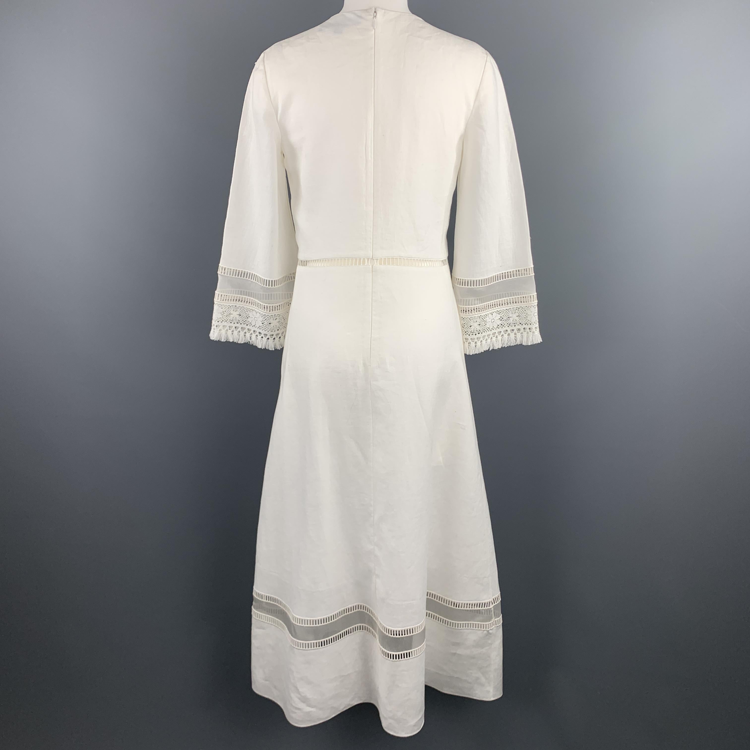 Women's RALPH LAUREN Size 6 White Linen V Neck Crochet Trim Tunic Dress