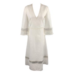 RALPH LAUREN Size 6 White Linen V Neck Crochet Trim Tunic Dress