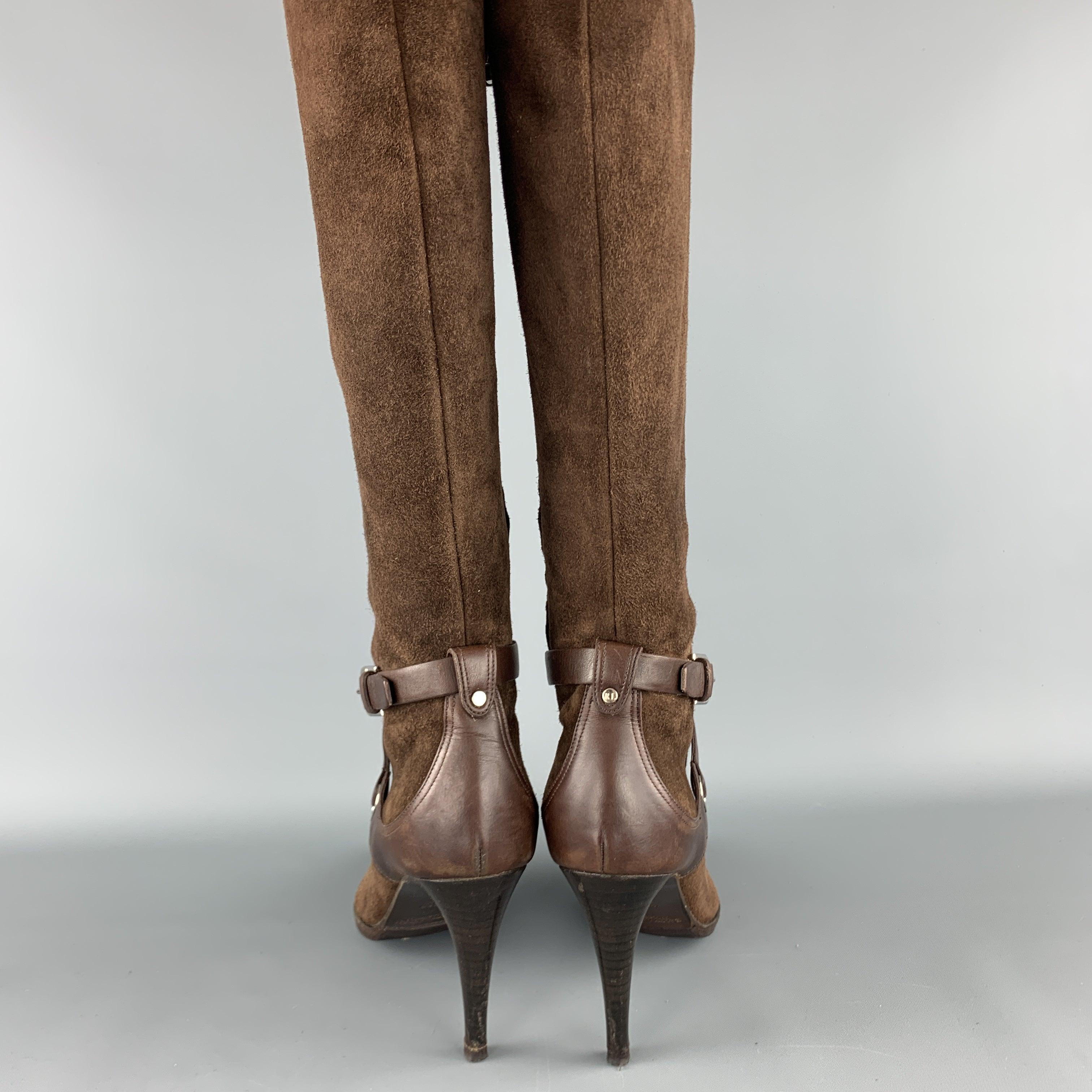 RALPH LAUREN Size 7 Brown Suede Ankle Strap Pointed Calf Boots For Sale 2