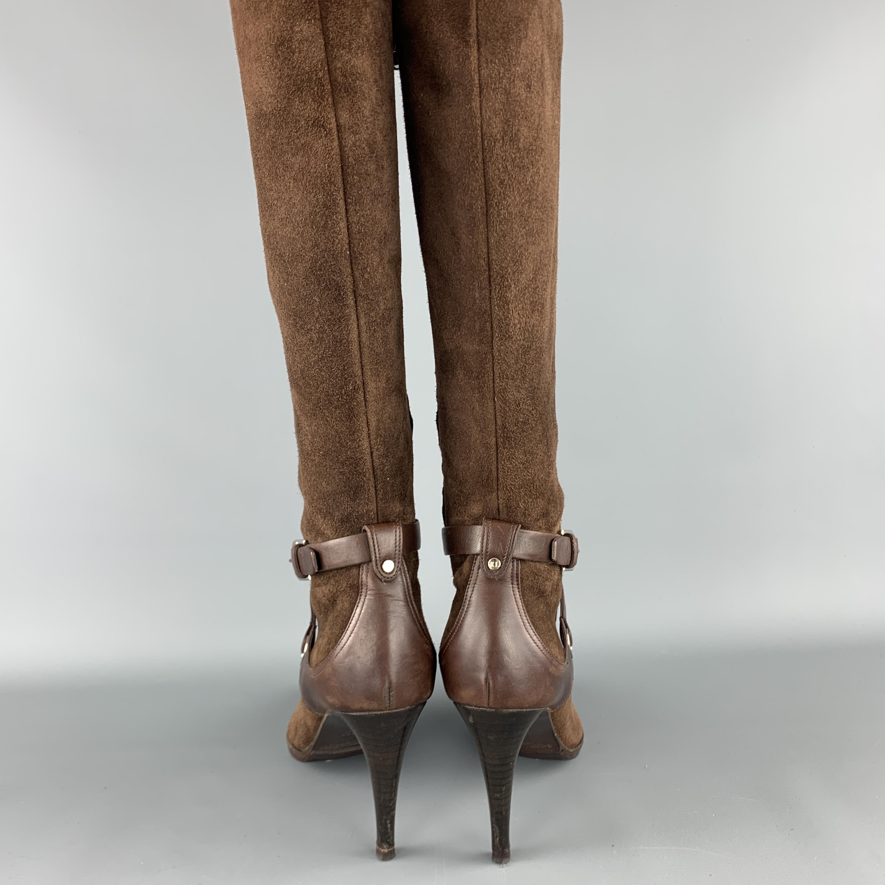 RALPH LAUREN Size 7 Brown Suede Ankle Strap Pointed Calf Boots 3