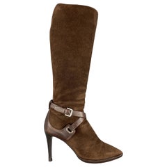RALPH LAUREN Size 7 Brown Suede Ankle Strap Pointed Calf Boots