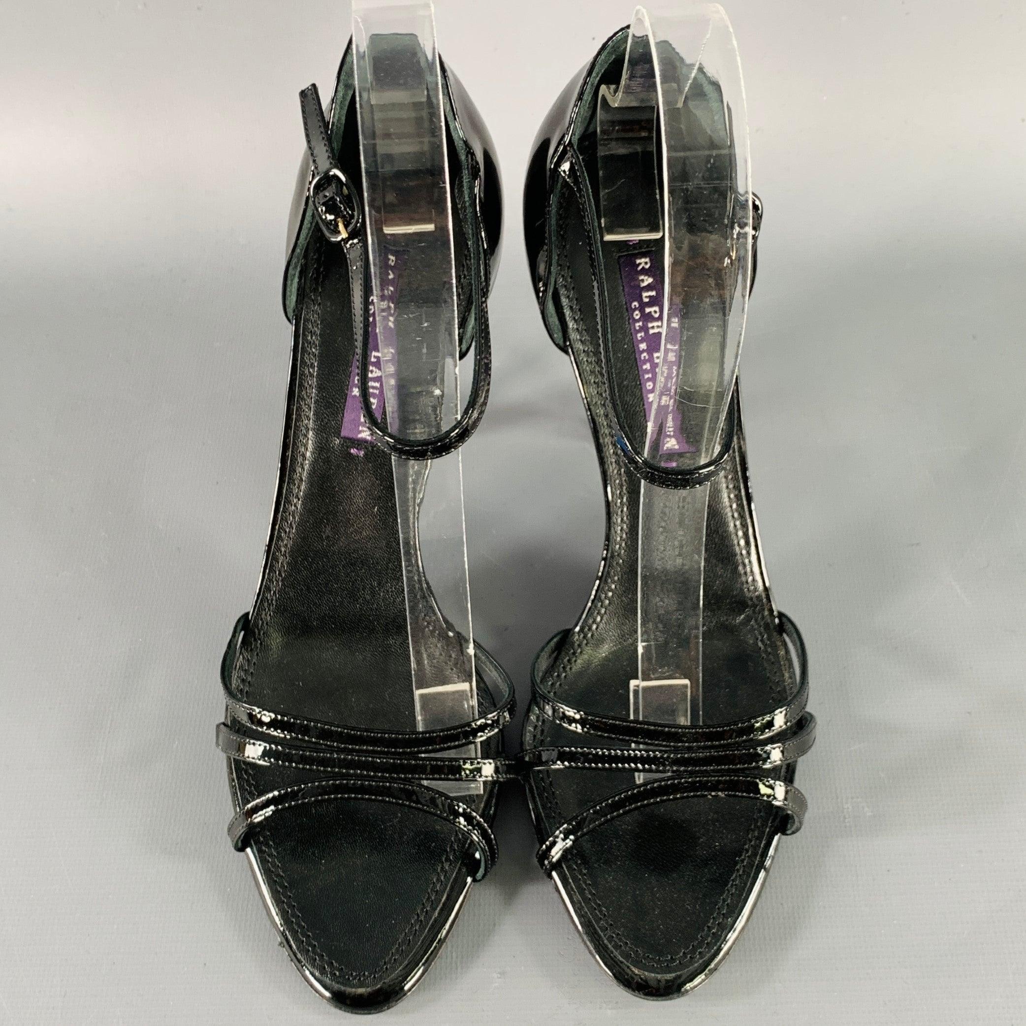 RALPH LAUREN Sandalias de tiras de charol negro talla 7.5 en Excelente estado para la venta en San Francisco, CA